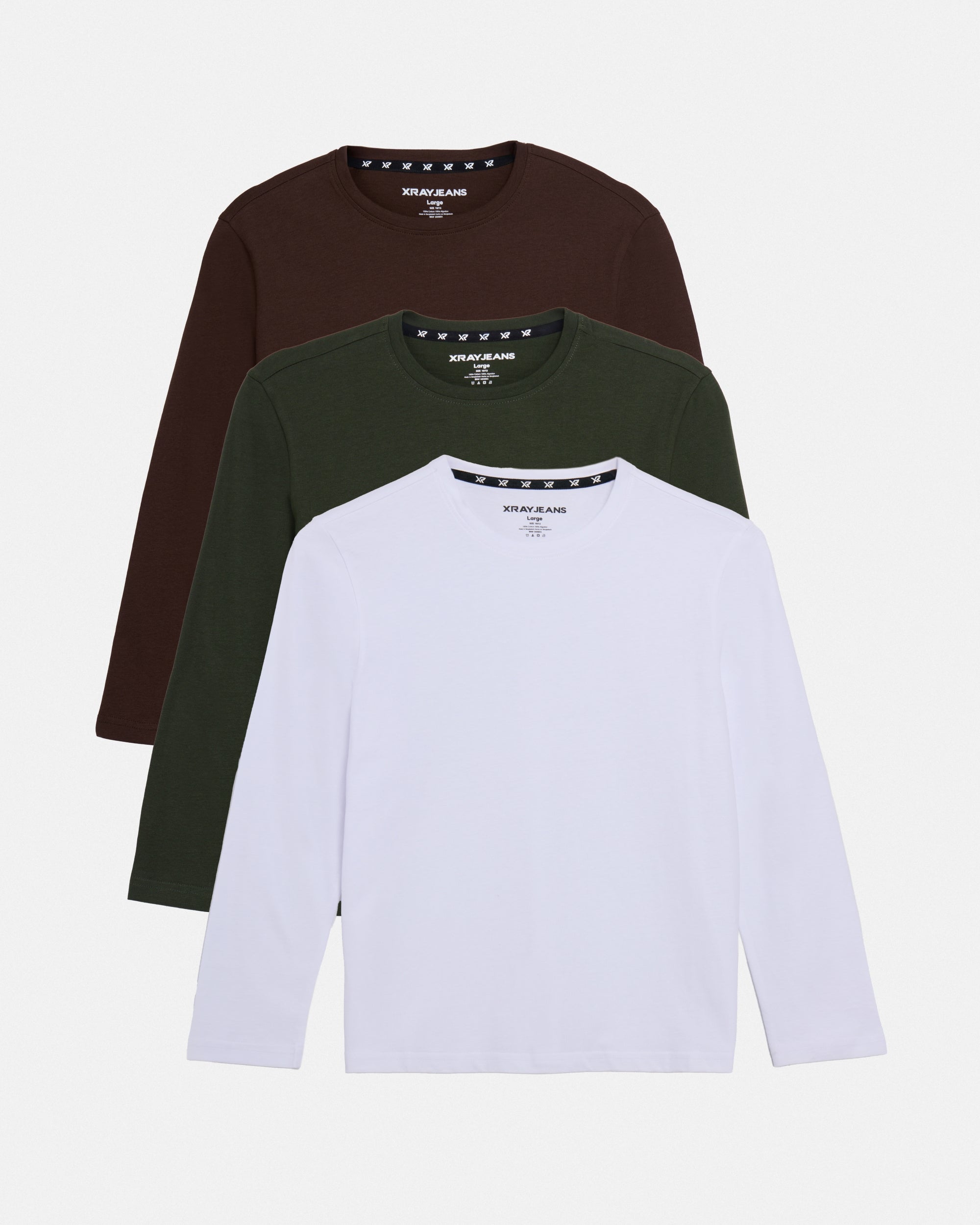 3 Pack Kids And Boys Basic Long Sleeve Crewneck T-Shirts