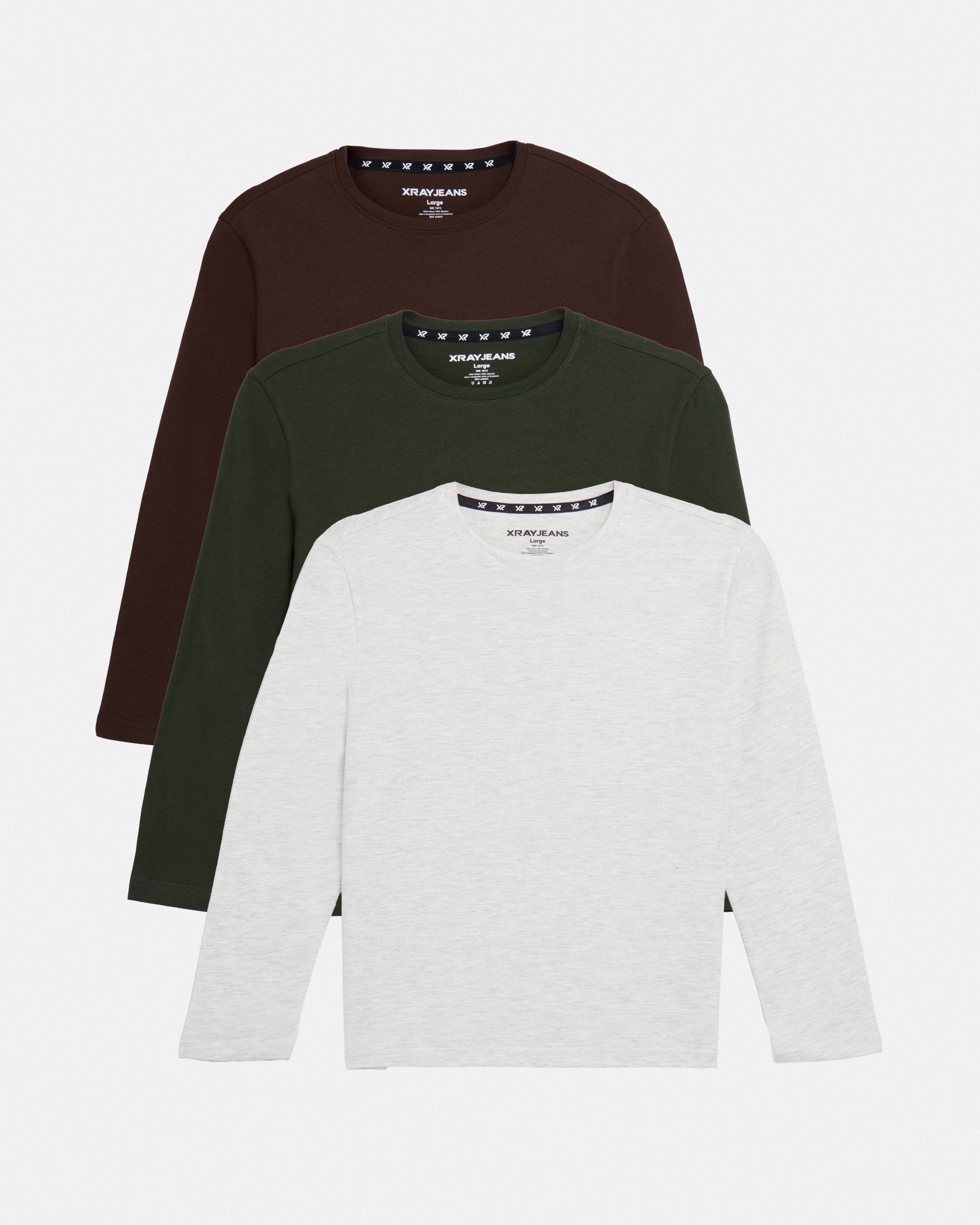 3 Pack Kids And Boys Basic Long Sleeve Crewneck T-Shirts