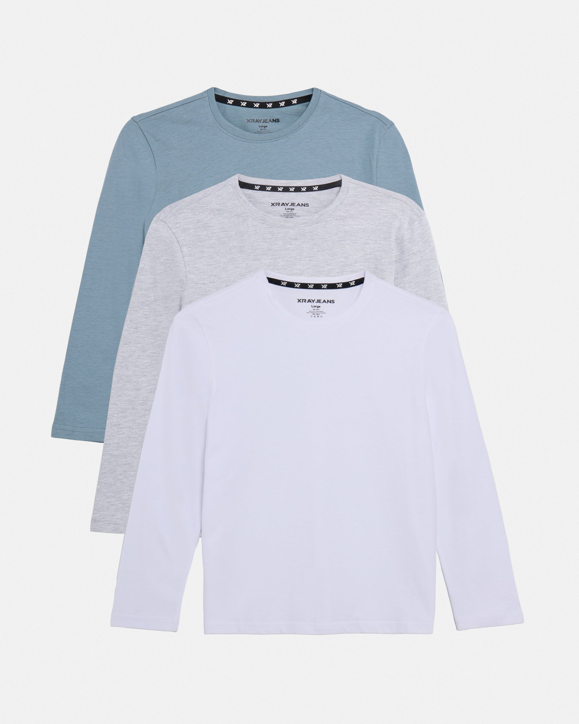 3 Pack Kids And Boys Basic Long Sleeve Crewneck T-Shirts