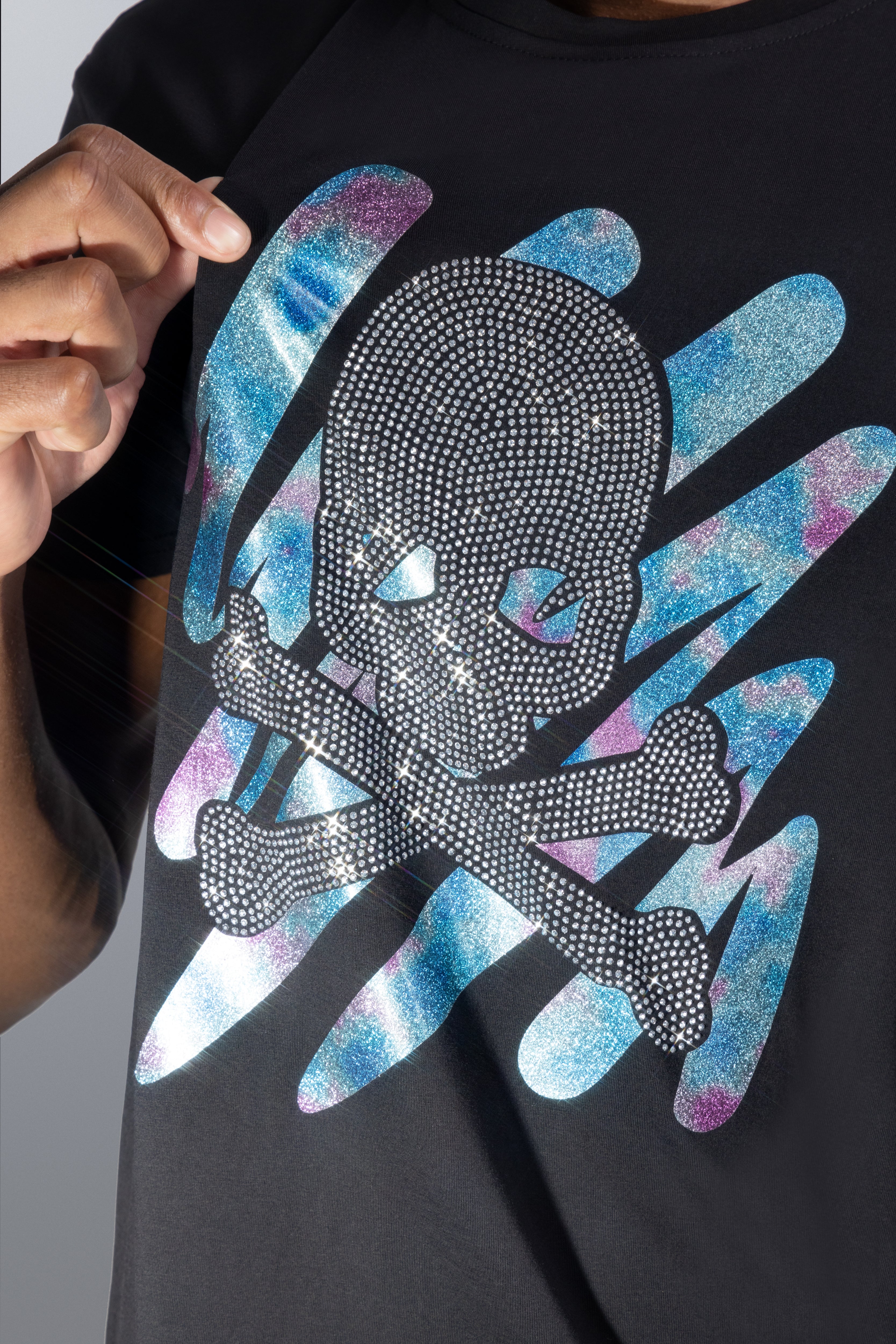 Heads or Tails Men's Slim Fit Crewneck Rhinestone Studded