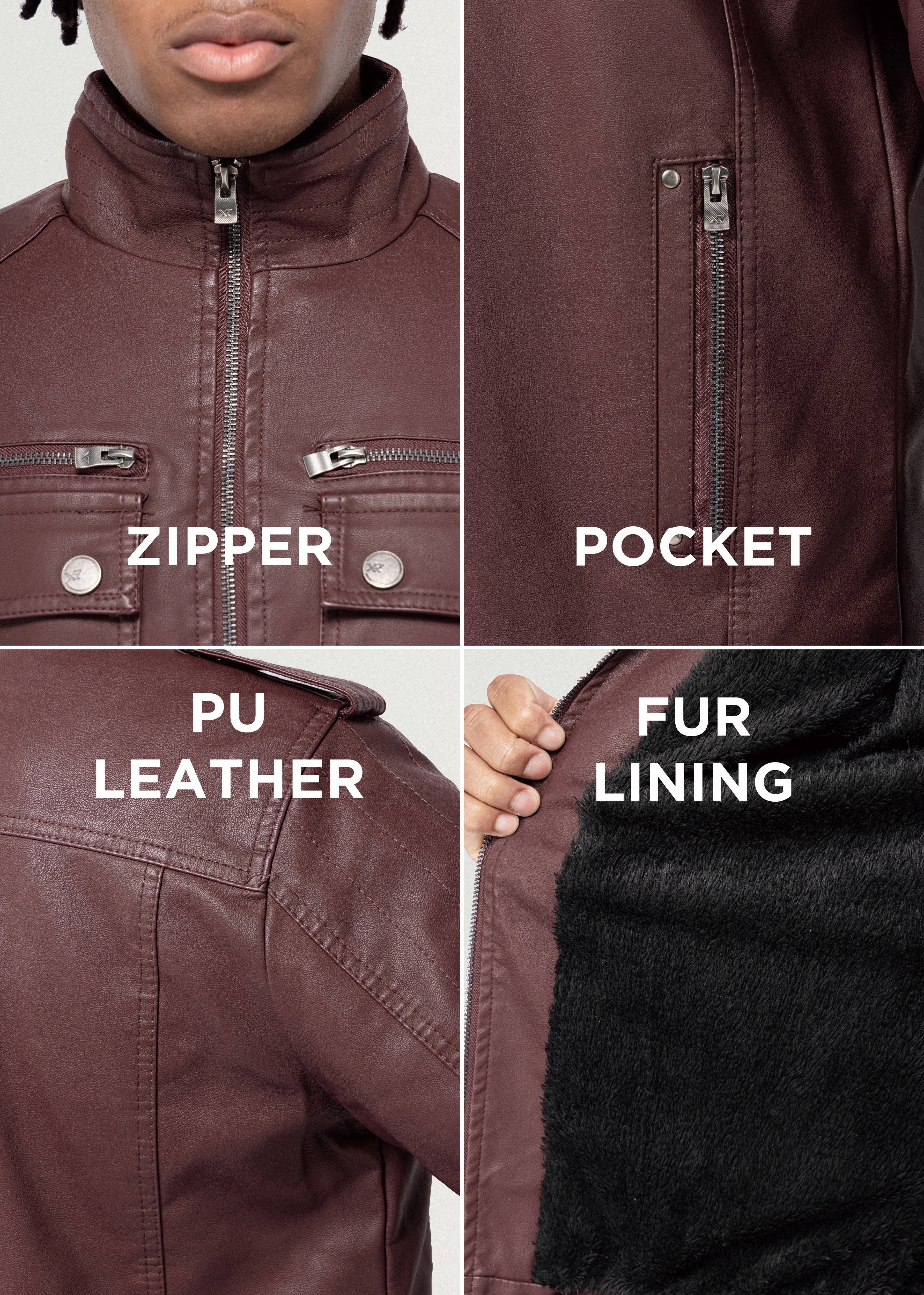 X RAY Men's Utility Motorcycle Leather Jacket With Faux