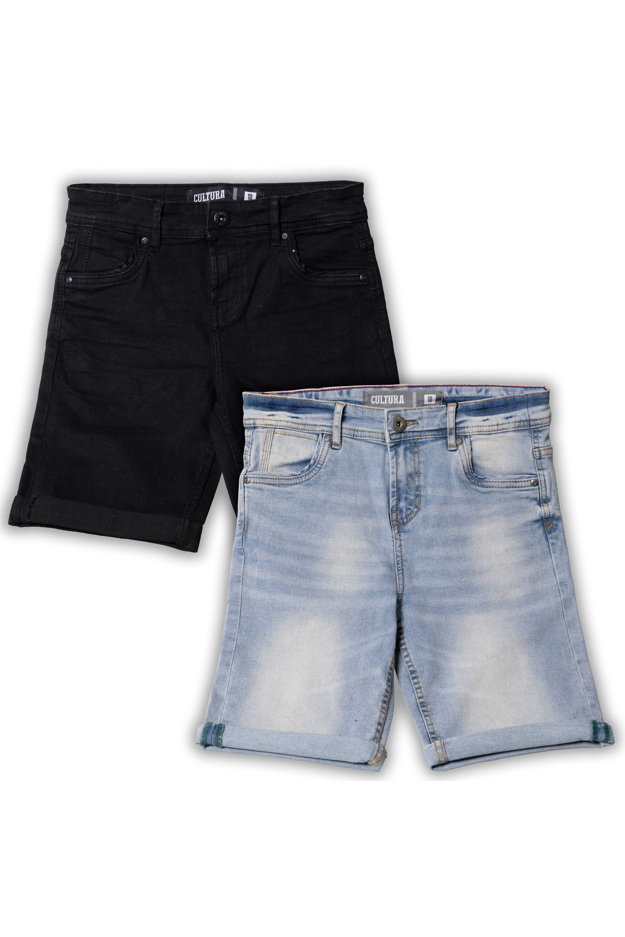 CULTURA Big Boys and Little Kids 2 Pack Fashion Roll Up Stretch Denim Shorts