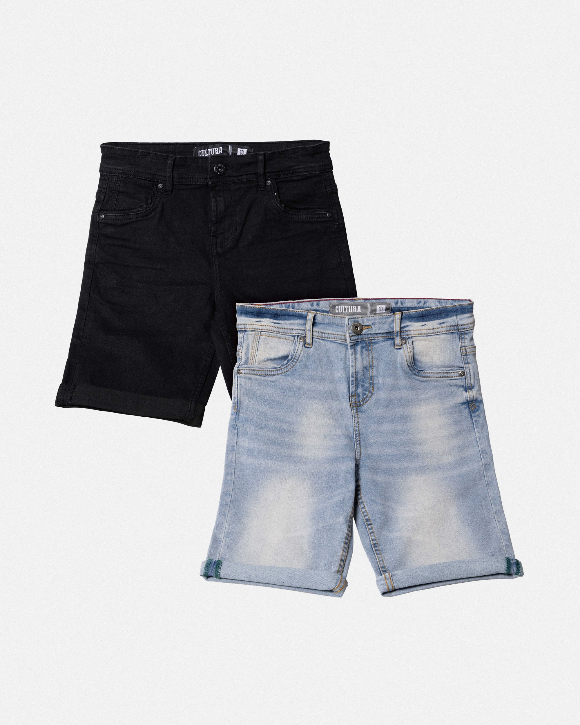 CULTURA Big Boys and Little Kids 2 Pack Fashion Roll Up Stretch Denim Shorts