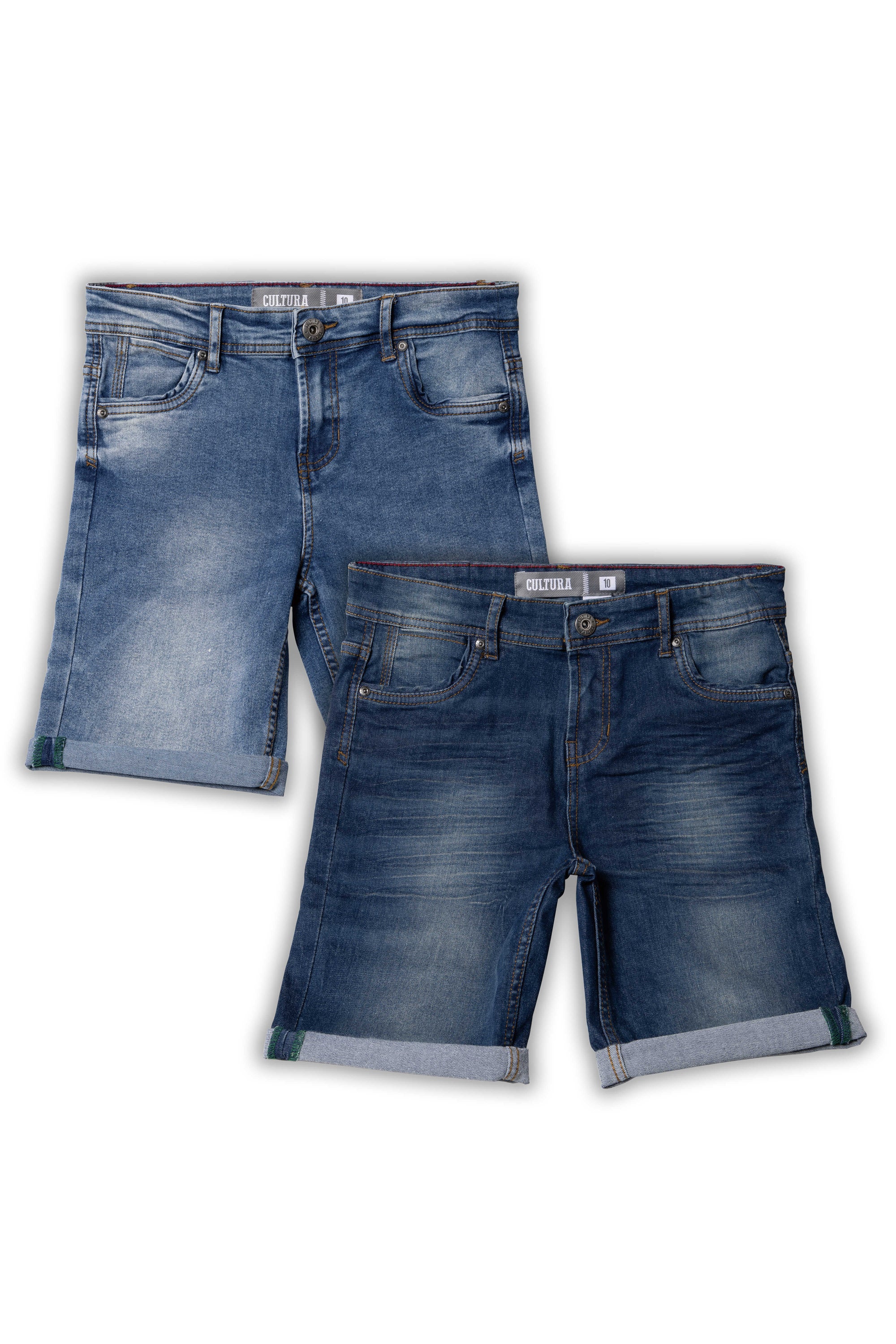 CULTURA Big Boys and Little Kids 2 Pack Fashion Roll Up Stretch Denim Shorts