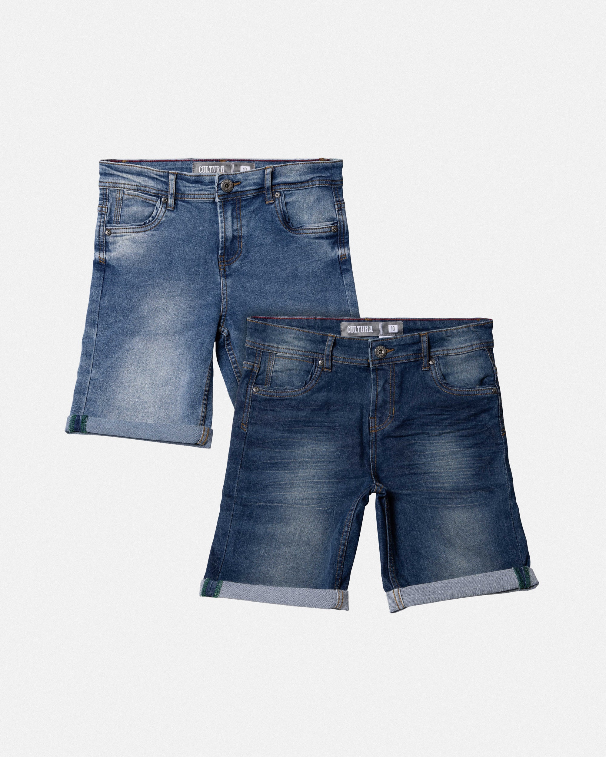 CULTURA Big Boys and Little Kids 2 Pack Fashion Roll Up Stretch Denim Shorts