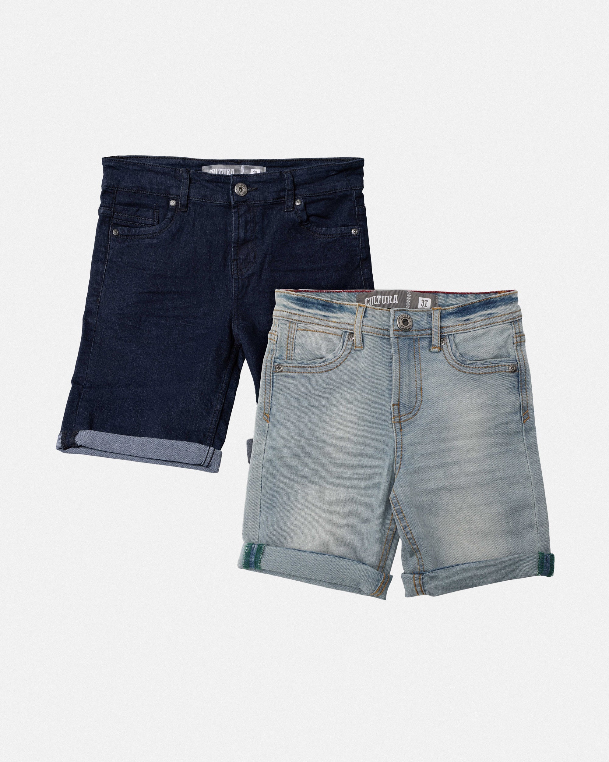 CULTURA Big Boys and Little Kids 2 Pack Fashion Roll Up Stretch Denim Shorts