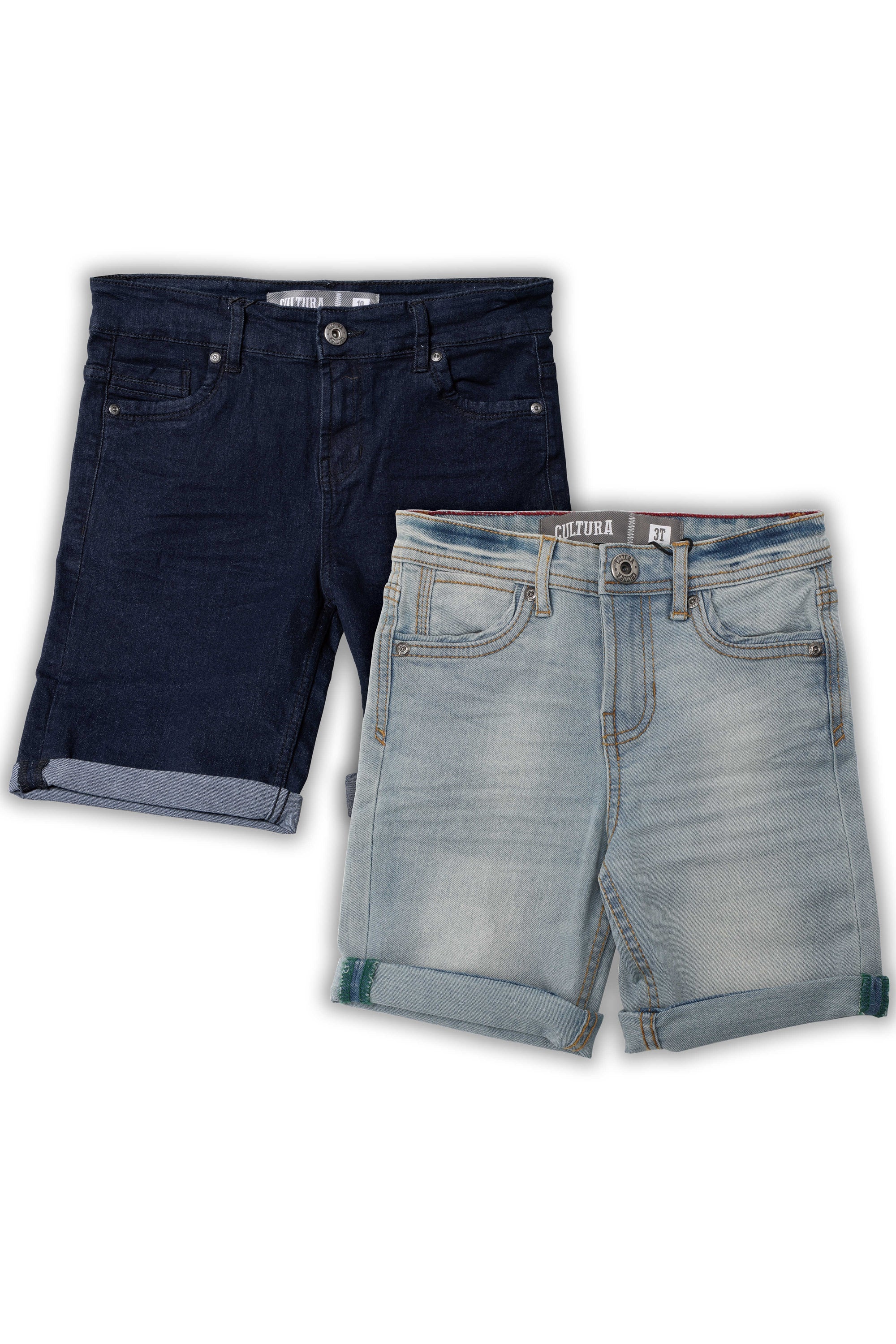CULTURA Big Boys and Little Kids 2 Pack Fashion Roll Up Stretch Denim Shorts