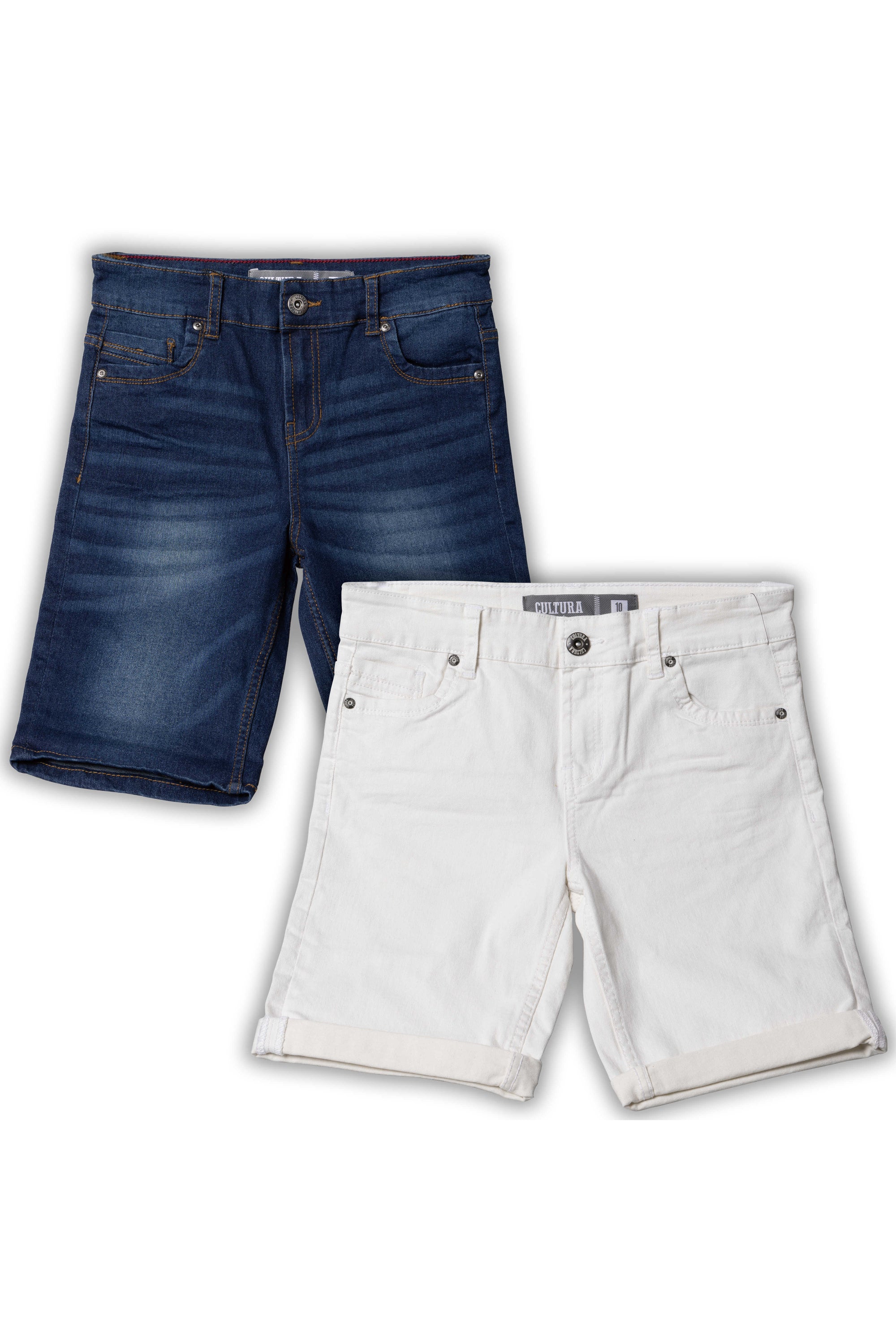 CULTURA Big Boys and Little Kids 2 Pack Fashion Roll Up Stretch Denim Shorts