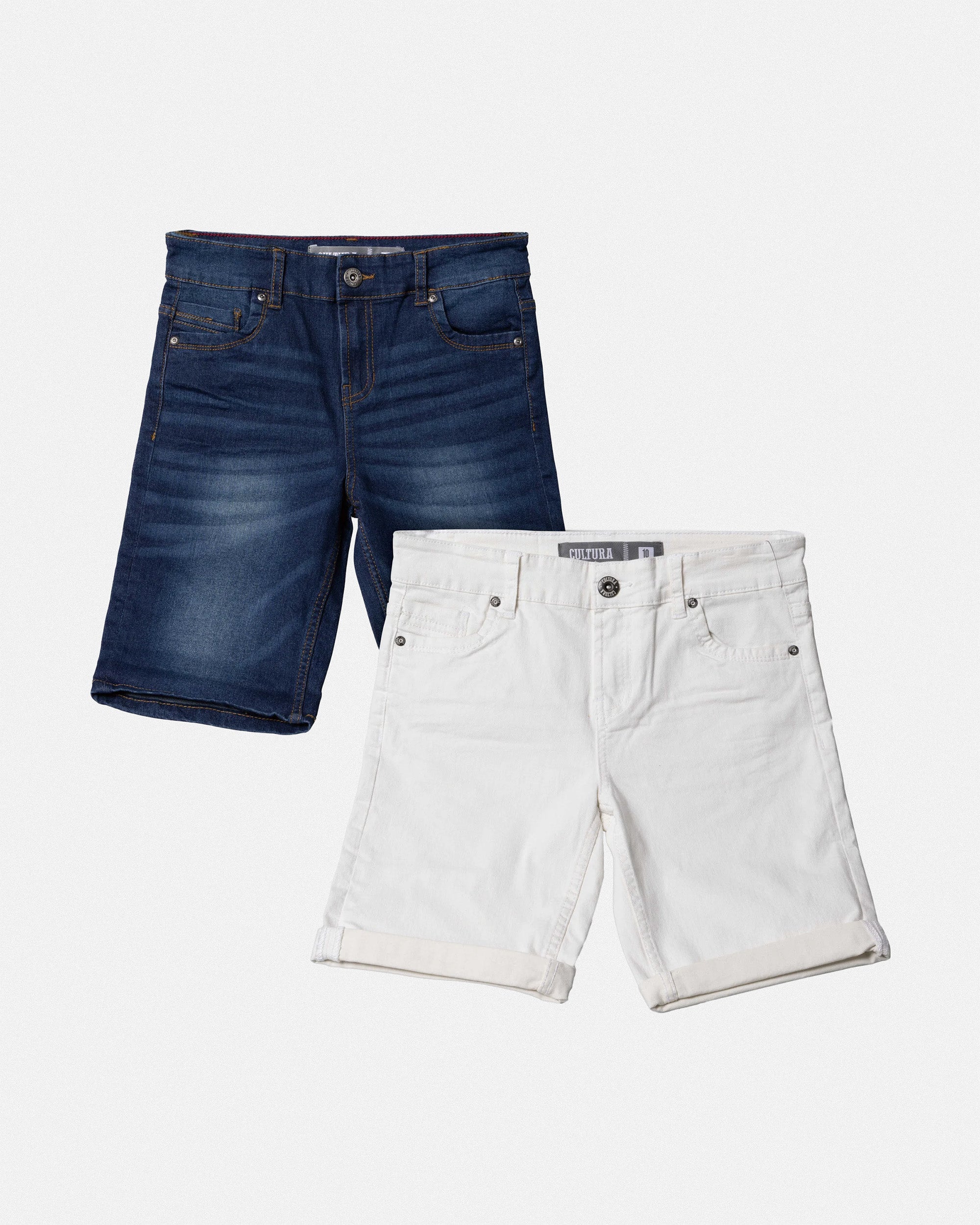 CULTURA Big Boys and Little Kids 2 Pack Fashion Roll Up Stretch Denim Shorts