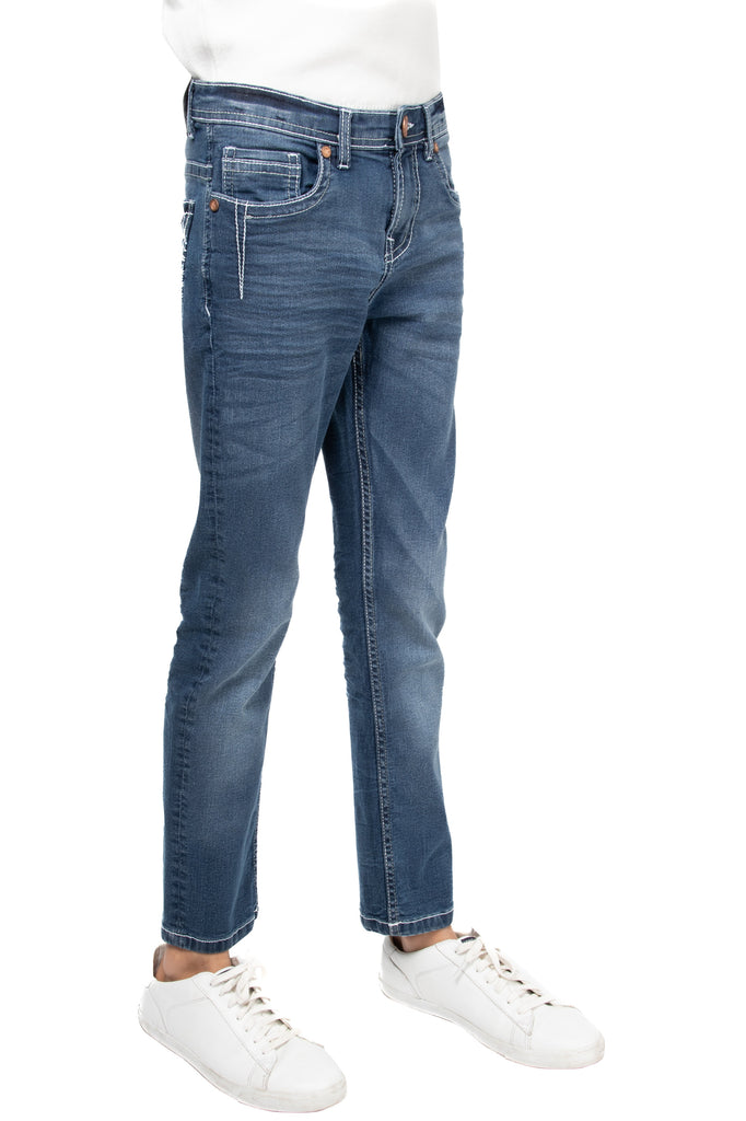 XRay Jeans Boy's Slim Look Washed Denim Jeans with Saddle V Stitch