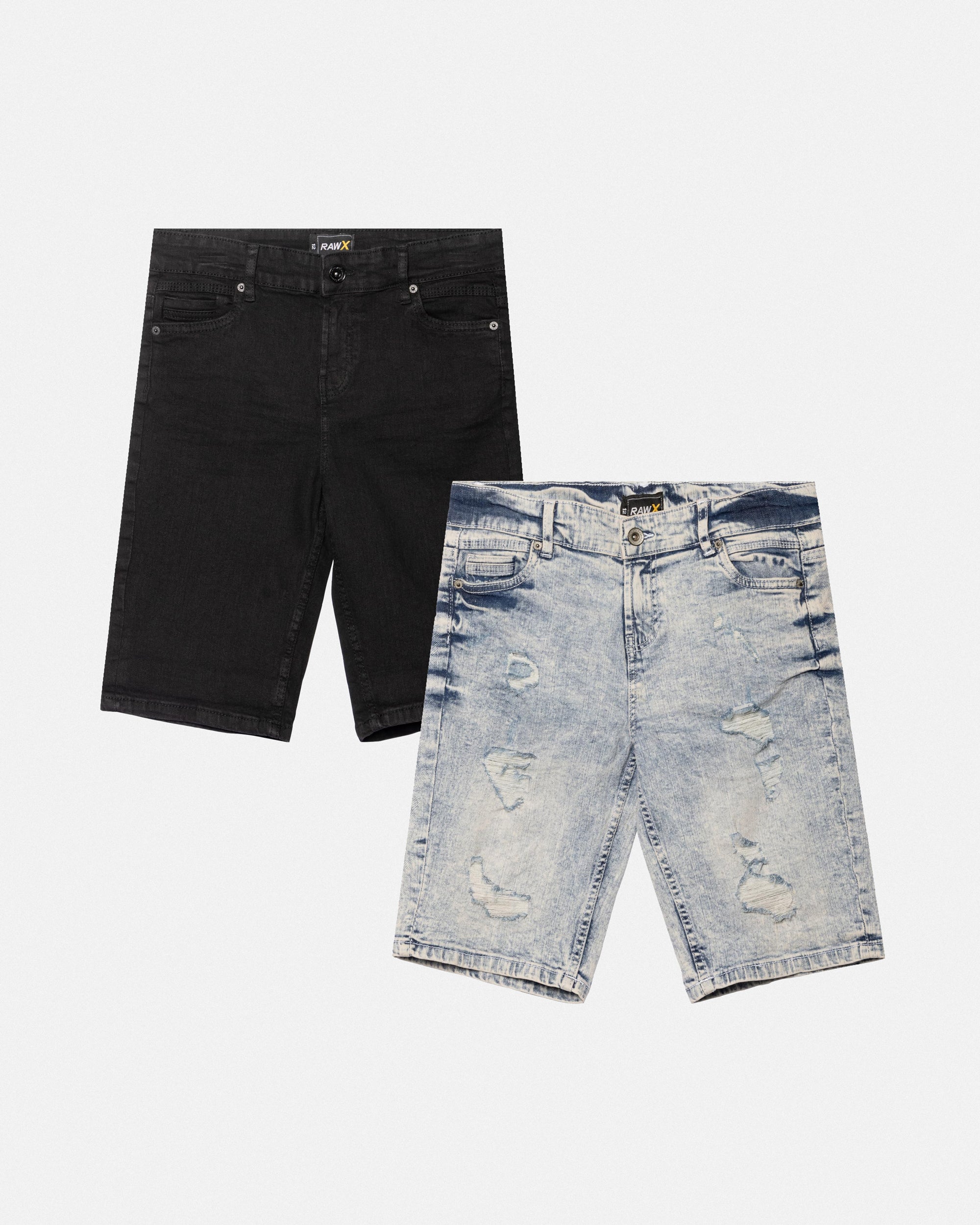 RAW X Big Boy's and Little Kids 2 Pack of Fashion Rips Distressed Denim Cut Off Shorts