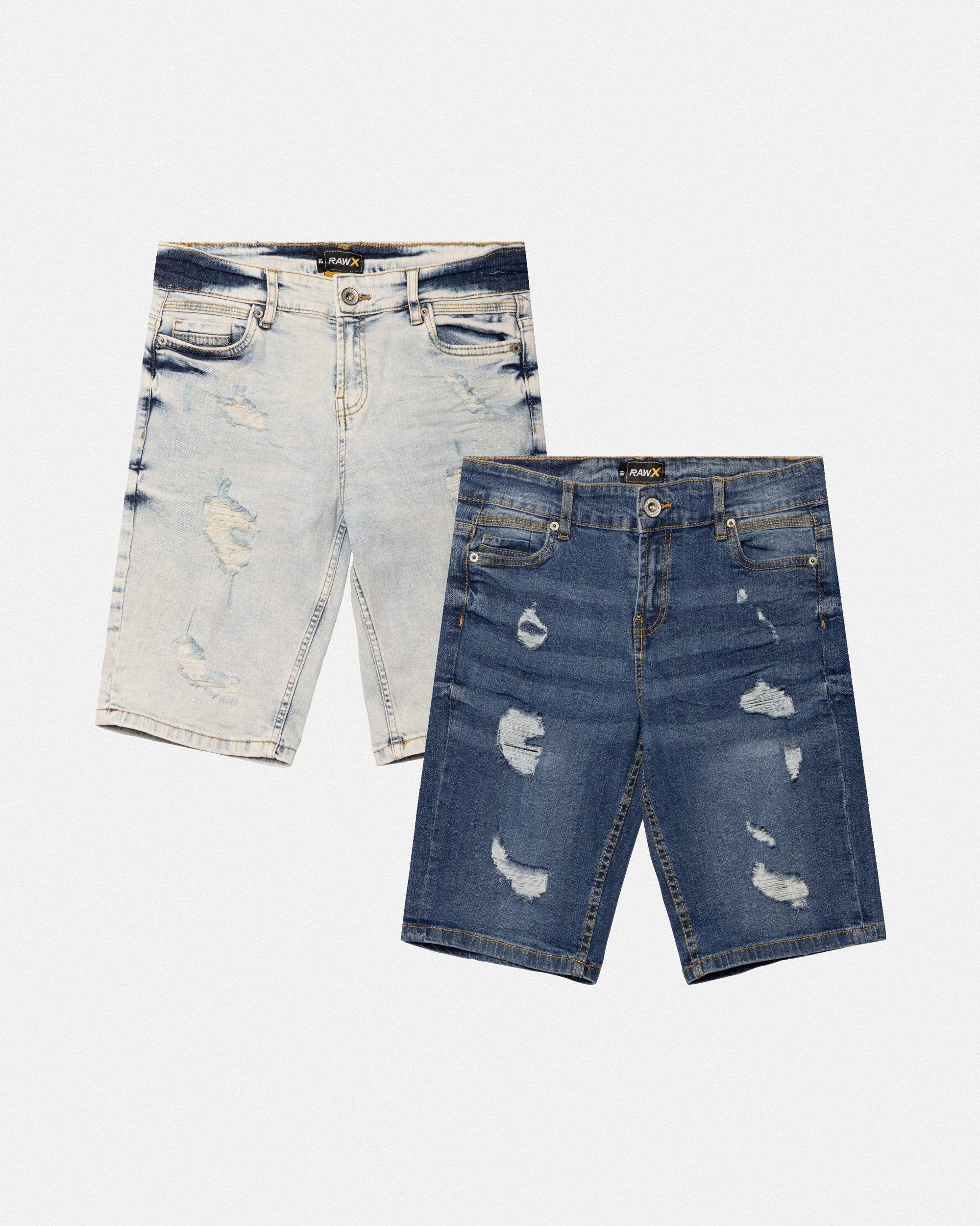 RAW X Big Boy's and Little Kids 2 Pack of Fashion Rips Distressed Denim Cut Off Shorts