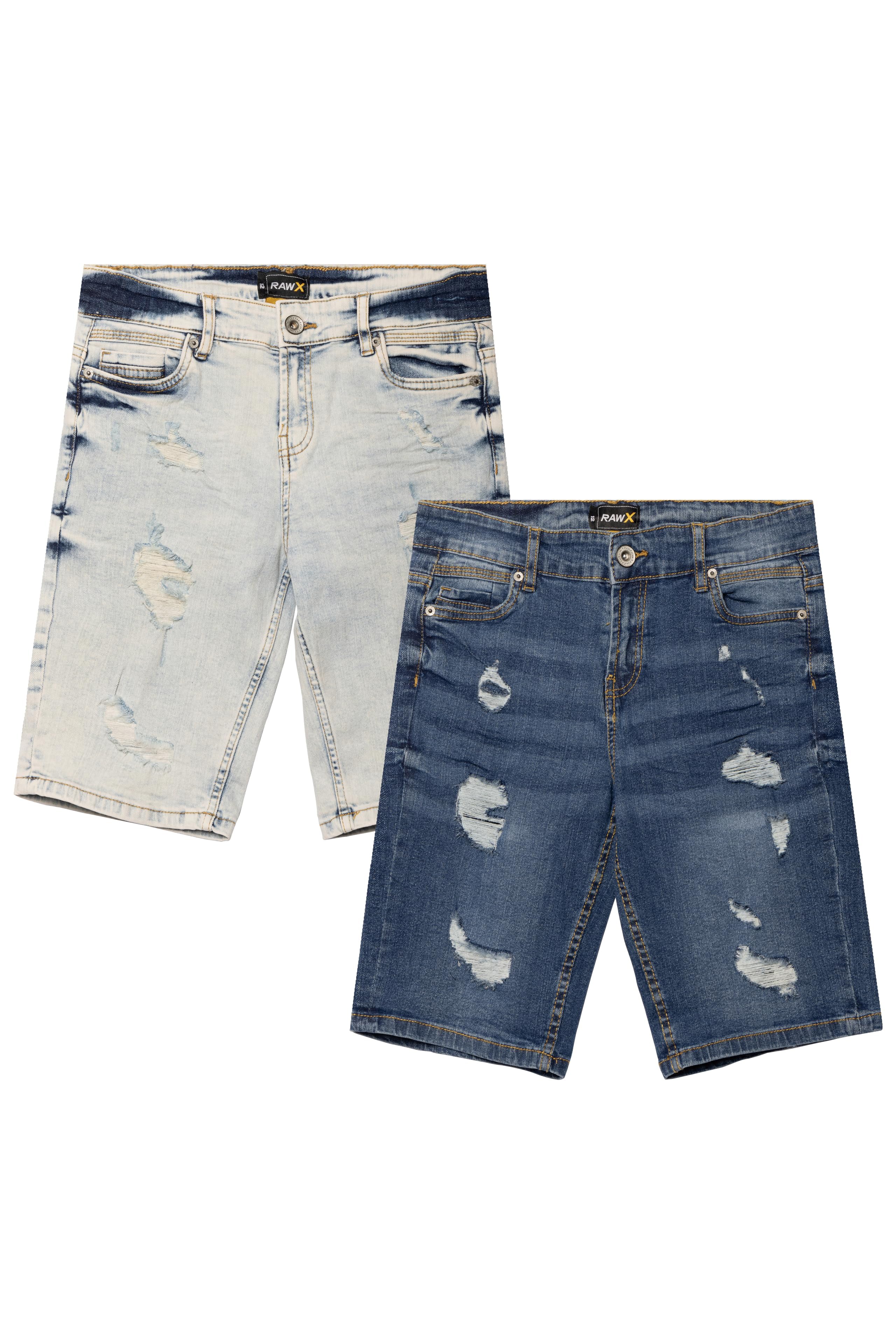 RAW X Big Boy's and Little Kids 2 Pack of Fashion Rips Distressed Denim Cut Off Shorts