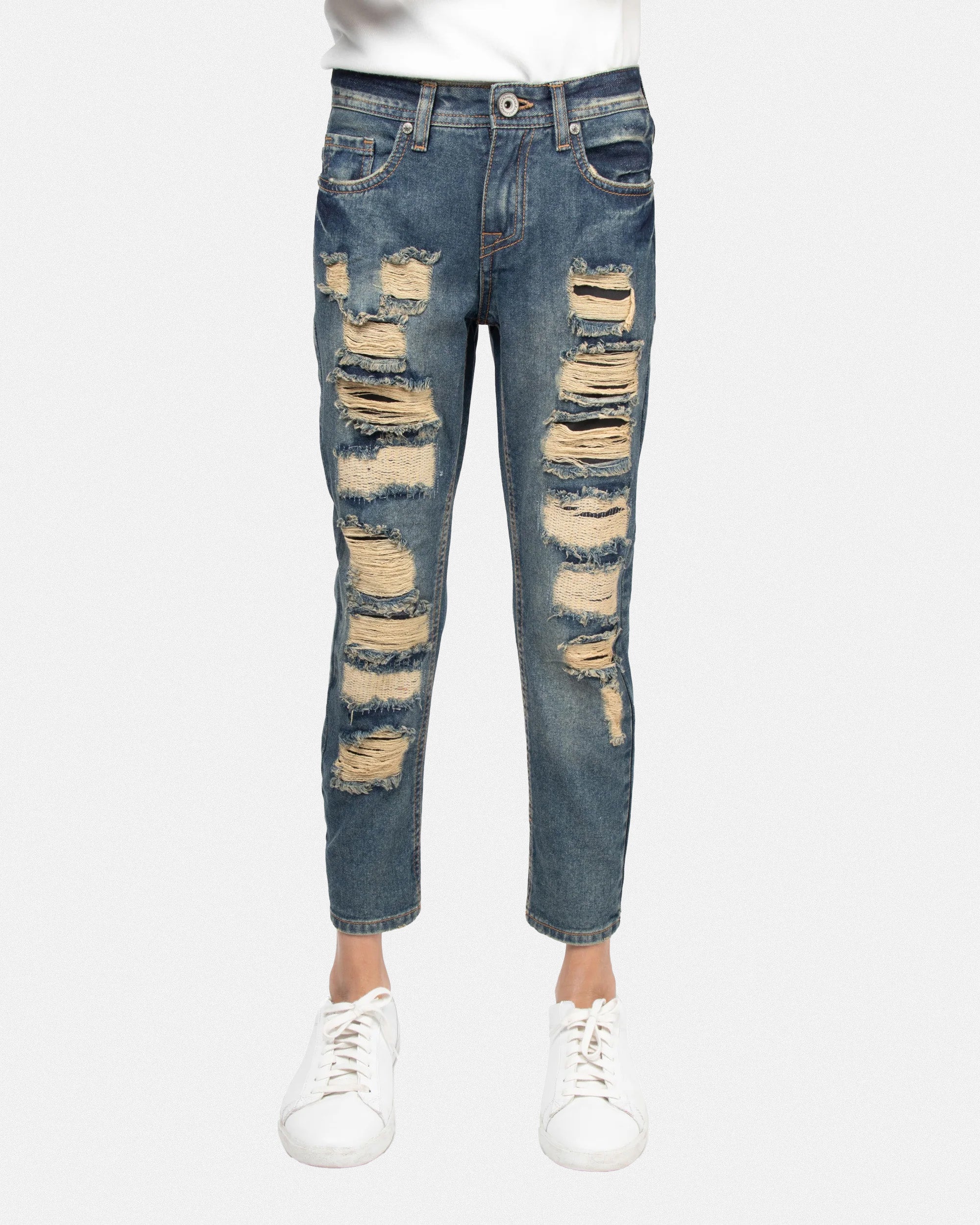 RAW X Boy's Skinny Fit Heavy Rip & Repair Denim Pants