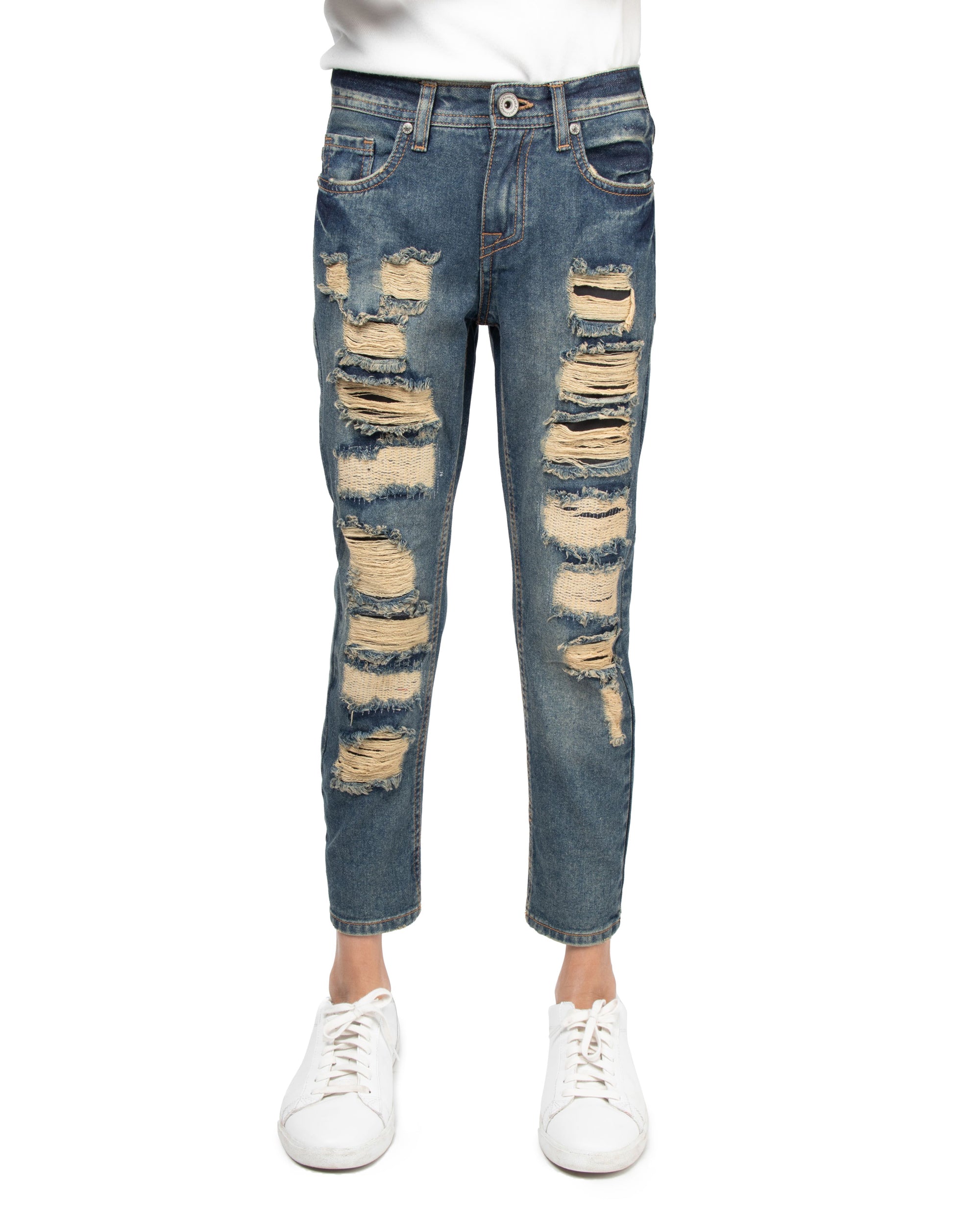 RAW X Boy's Skinny Fit Heavy Rip & Repair Denim Pants