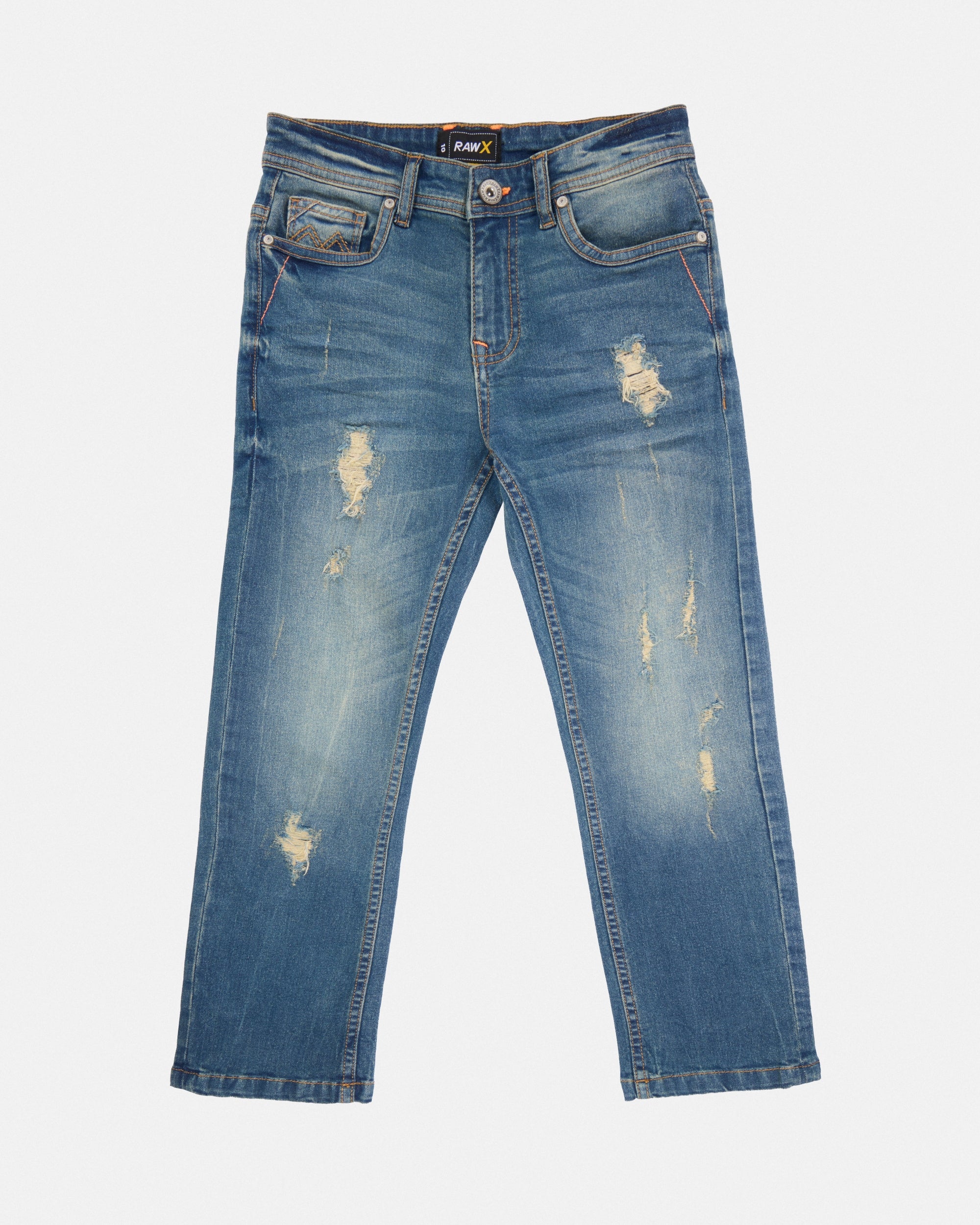 RAW X Boy's Skinny Fit Rip & Repair Denim Pants