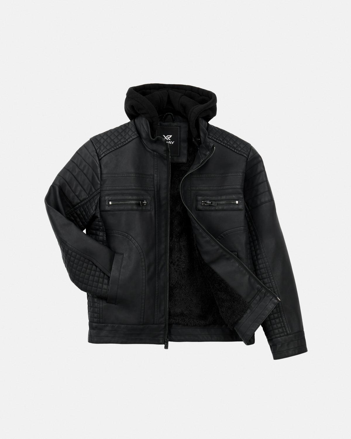 X RAY Boys PU Leather Jacket With Hood And Faux Shearling Lining.-thumbmail-15