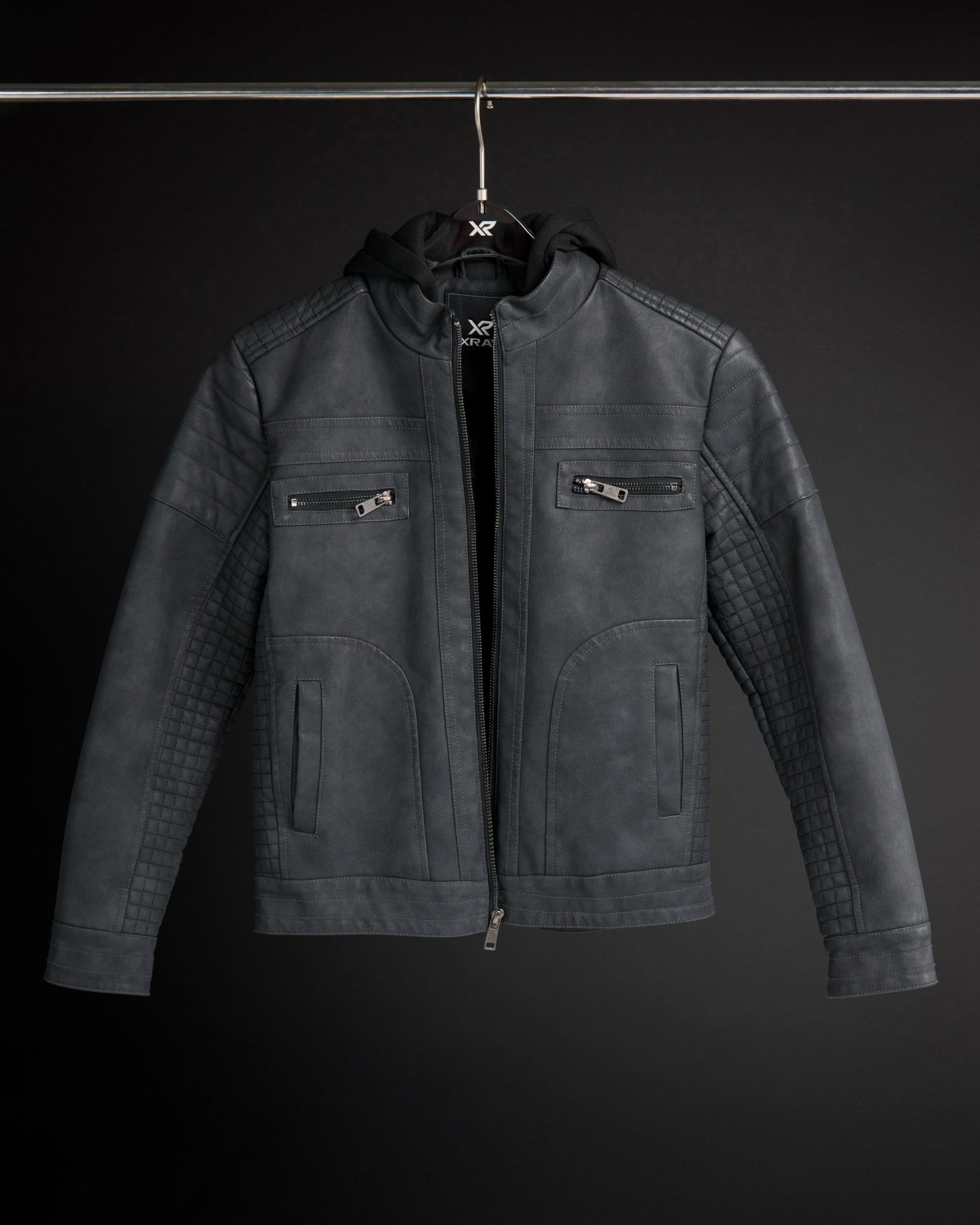 X RAY Boys PU Leather Jacket With Hood And Faux Shearling Lining.