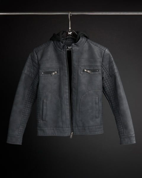 X RAY Boys PU Leather Jacket With Hood And Faux Shearling Lining