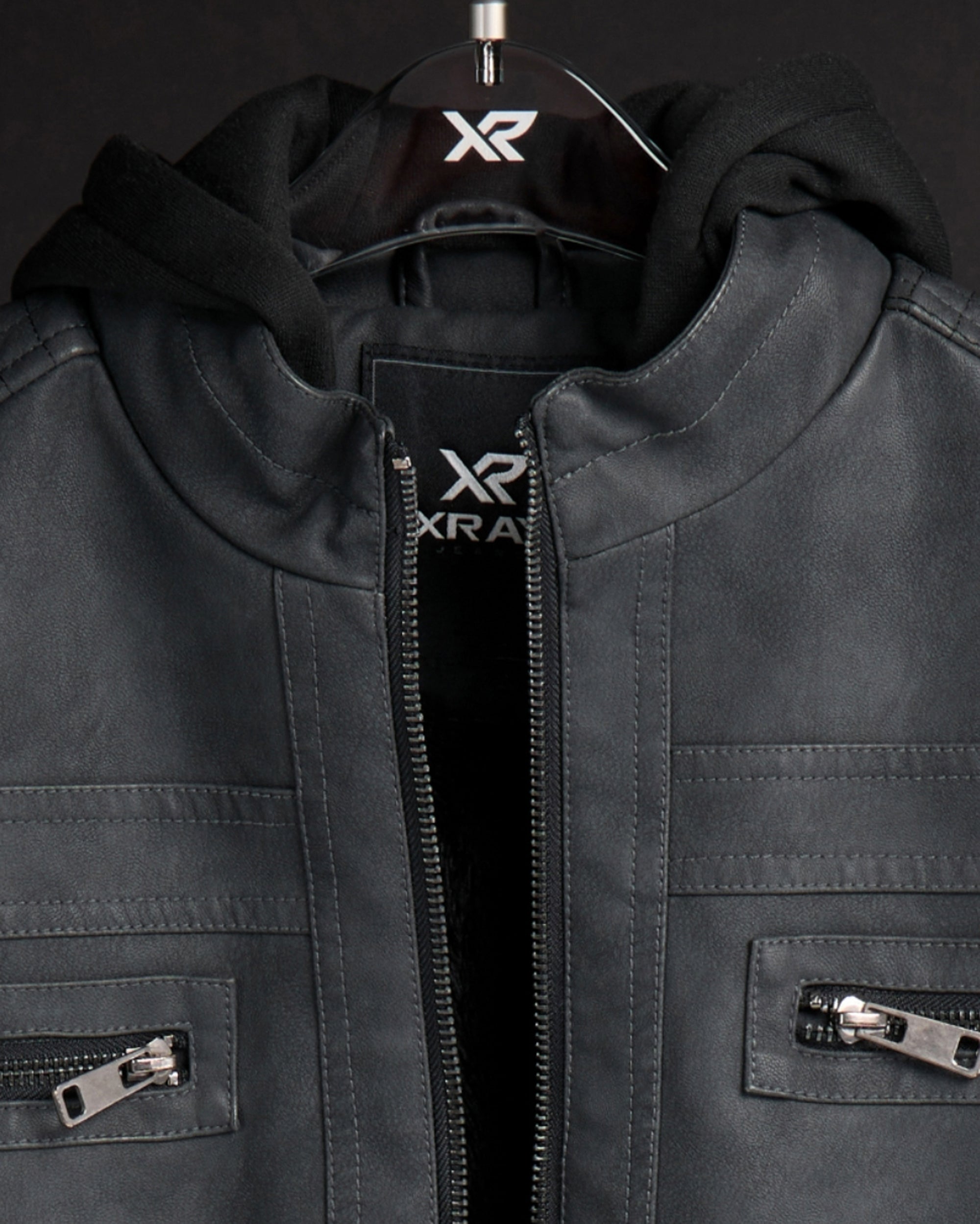 X RAY Boys PU Leather Jacket With Hood And Faux Shearling Lining