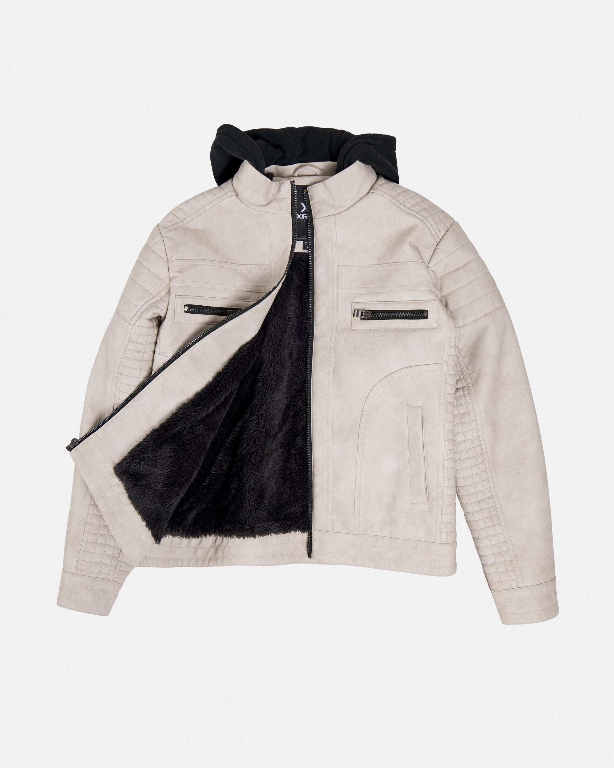 X RAY Boys PU Leather Jacket With Hood And Faux Shearling Lining.