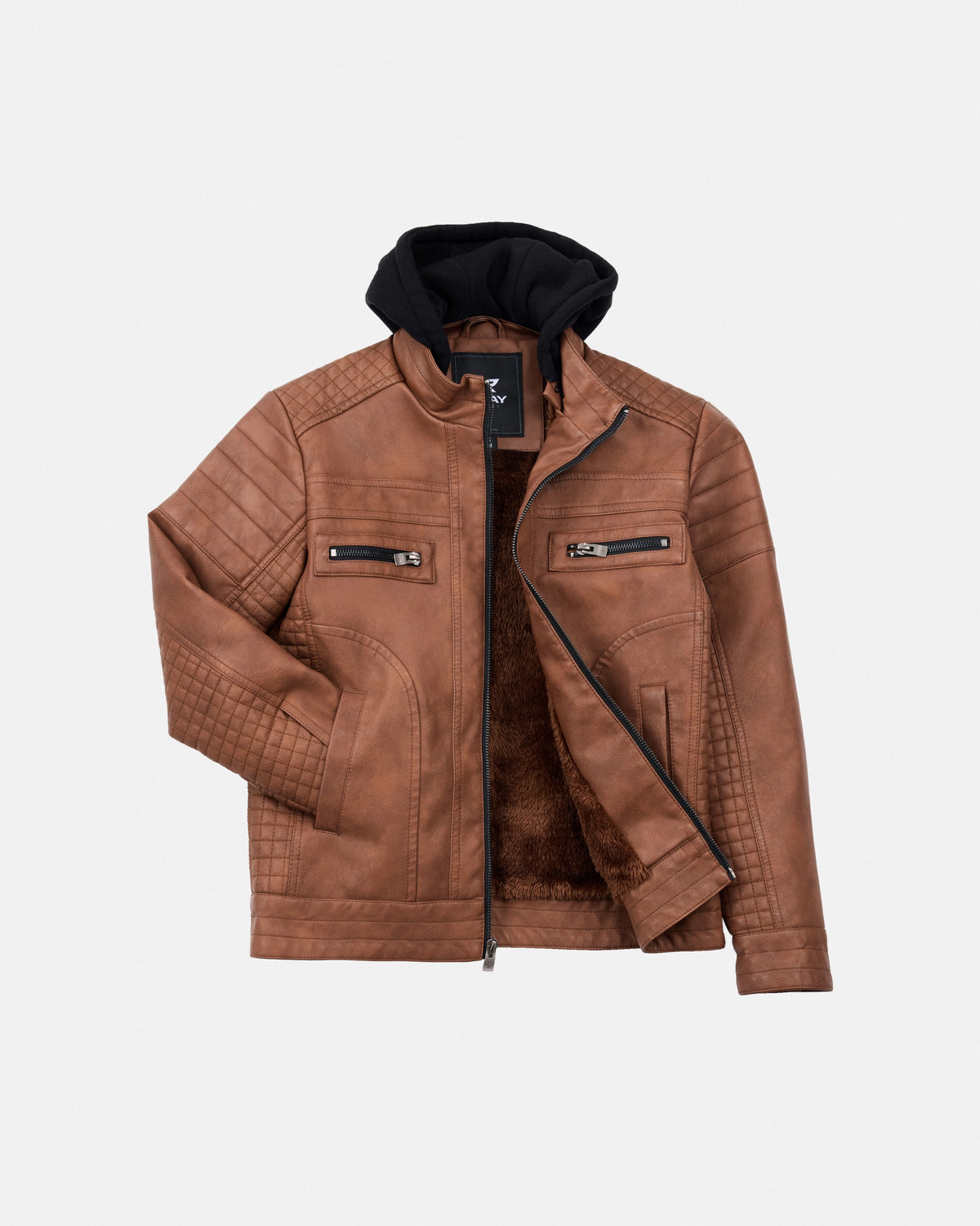 X RAY Boys PU Leather Jacket With Hood And Faux Shearling Lining.-thumbmail-20