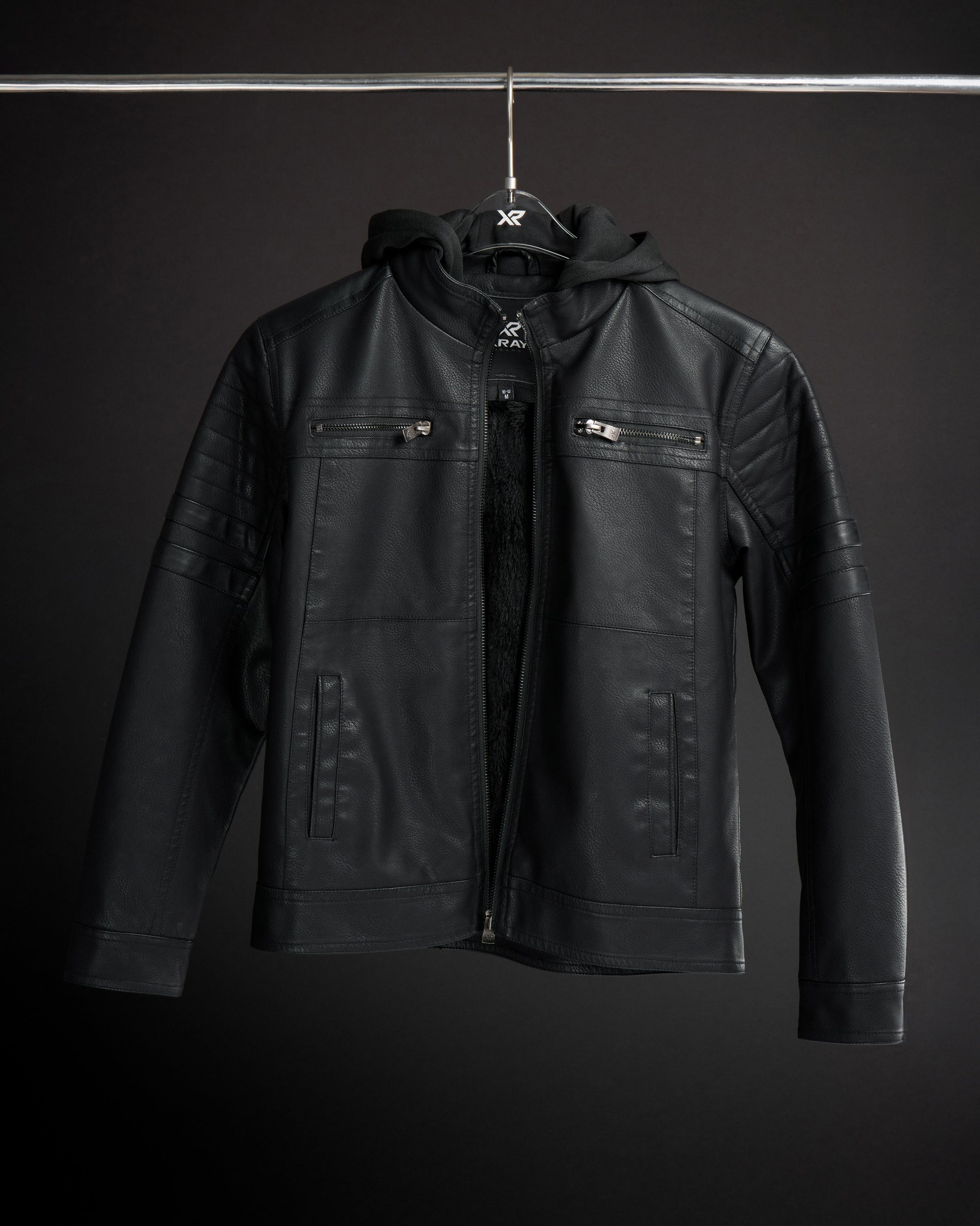 X RAY JEANS Boys Grainy PU Leather Hooded Jacket With Faux Shearling Lining