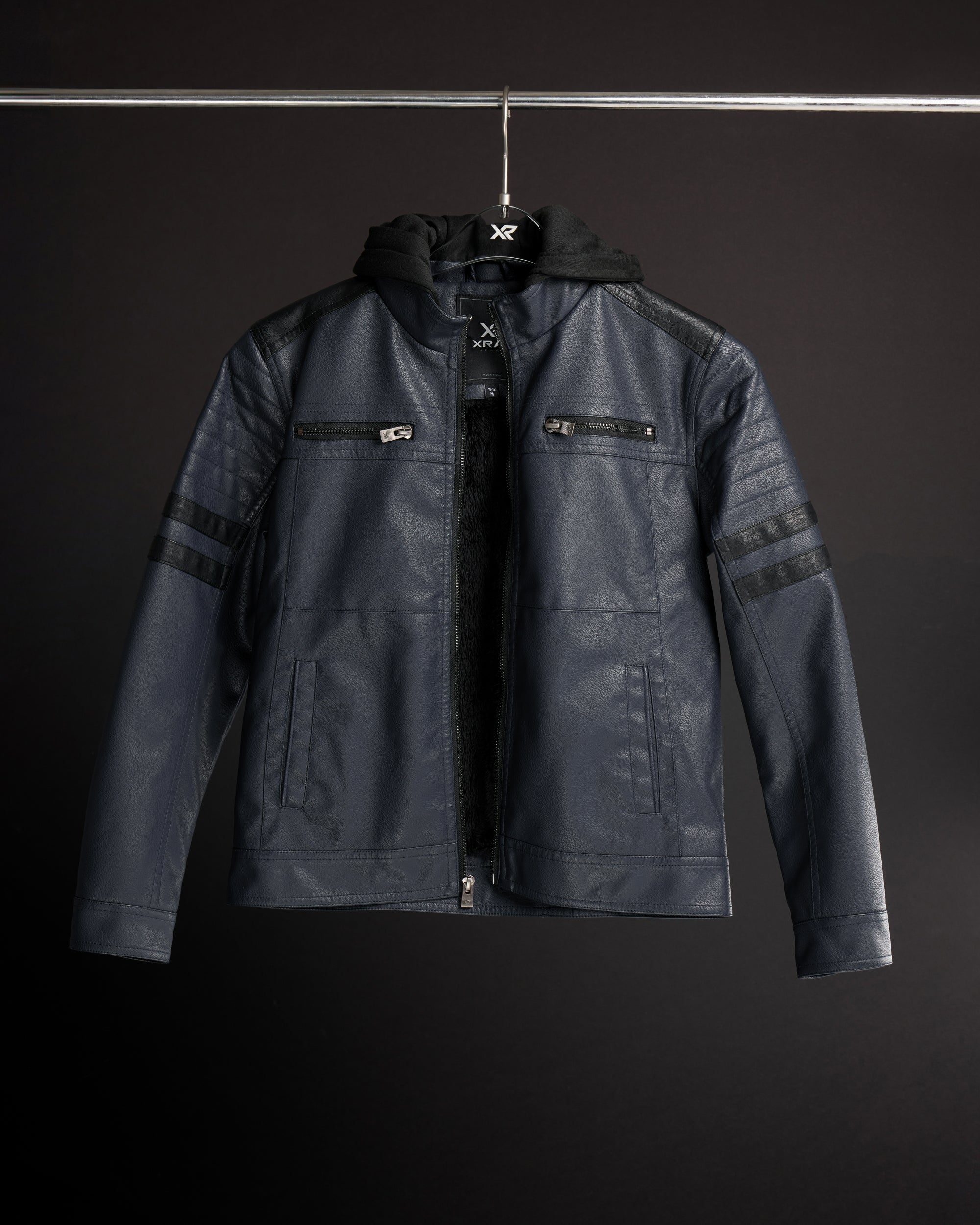 X RAY JEANS Boys Grainy PU Leather Hooded Jacket With Faux Shearling Lining