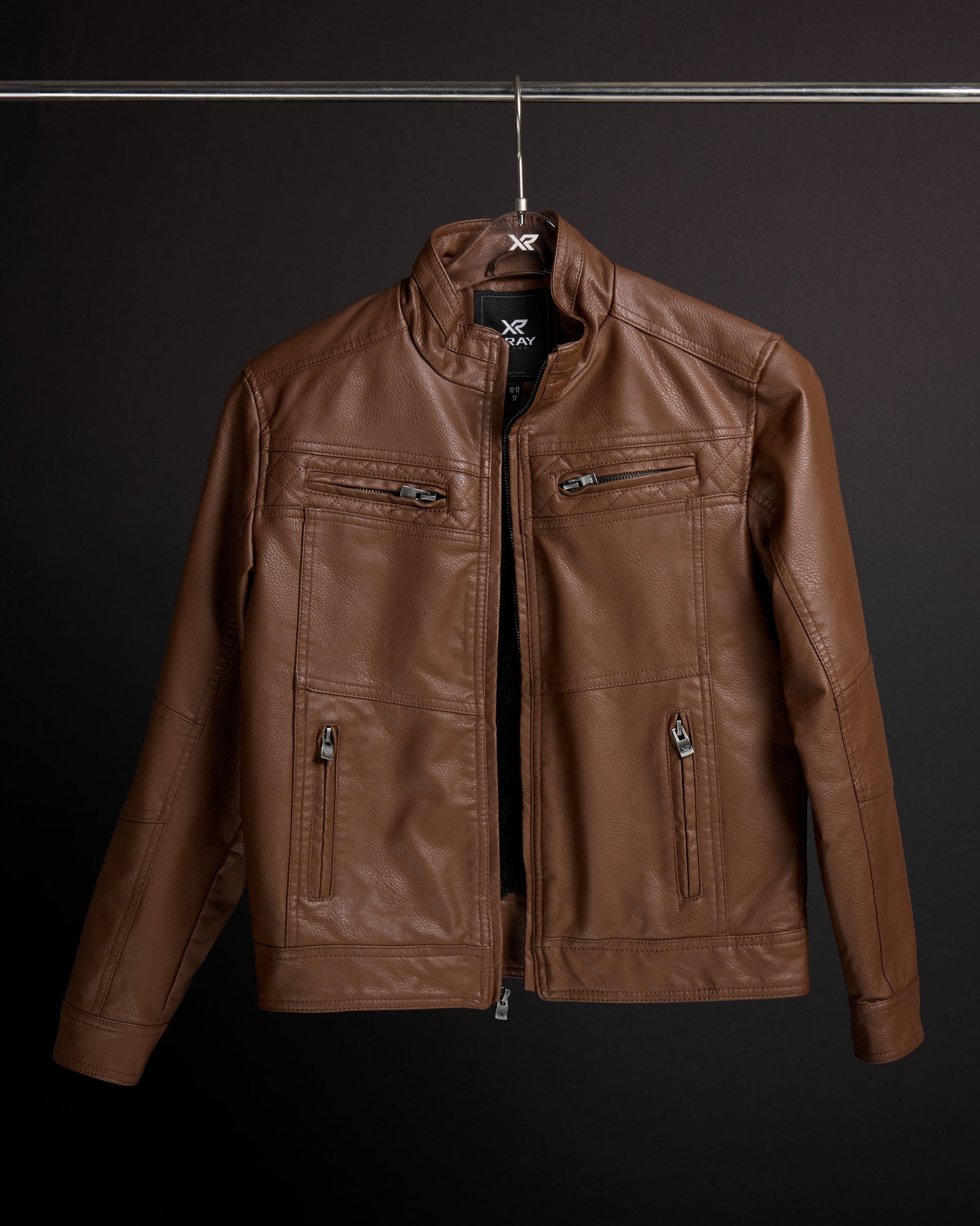 X RAY Boy's Stand Up Collar Motorcycle PU Leather Jacket with Sherpa Lining