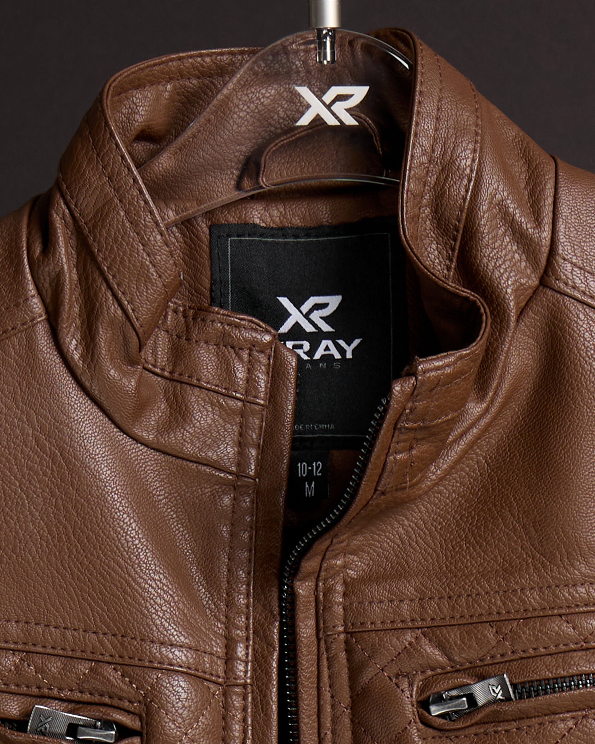 X RAY Boy's Stand Up Collar Motorcycle PU Leather Jacket with