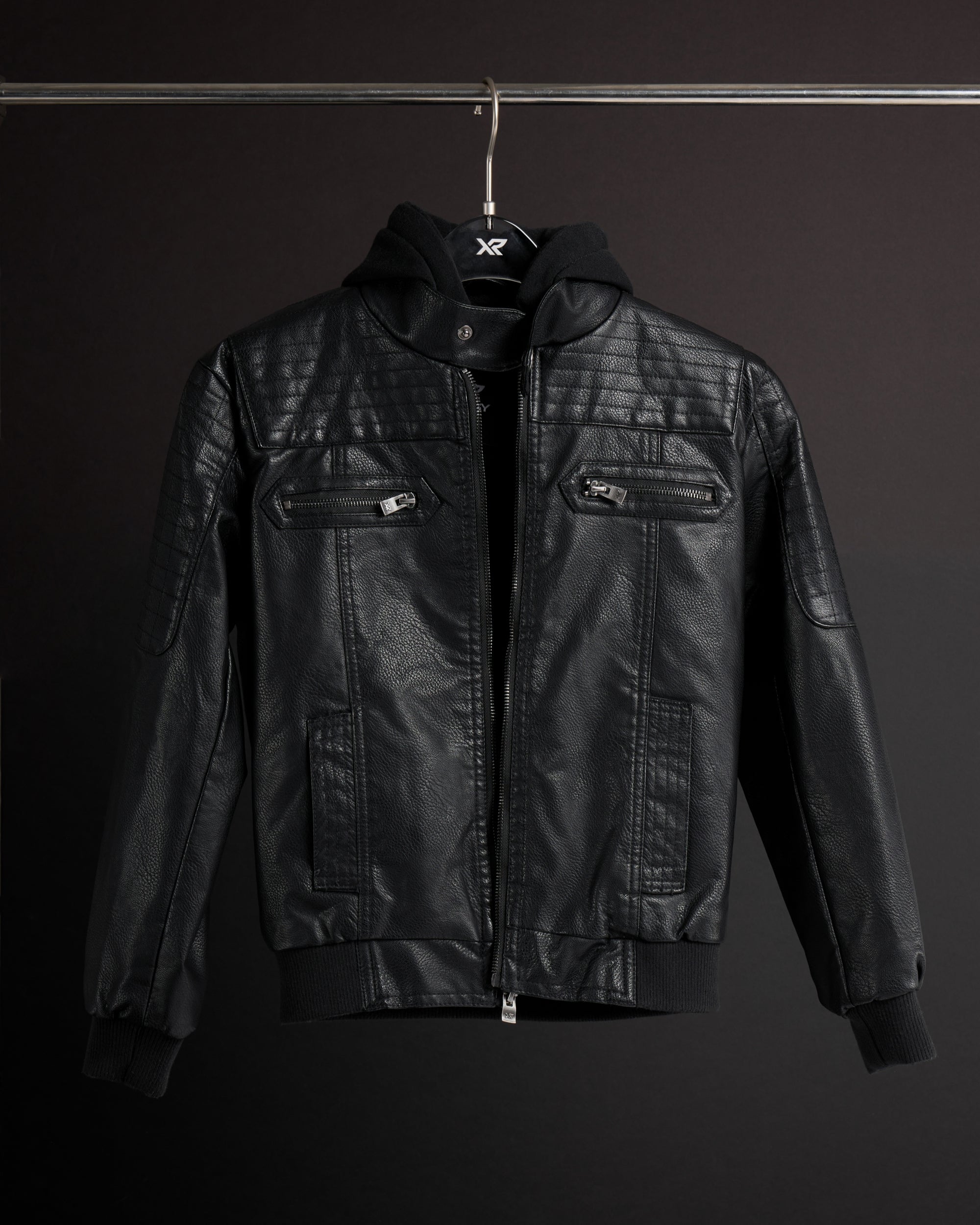 X RAY Boys Motorcycle PU Leather Jacket With Knit Hood