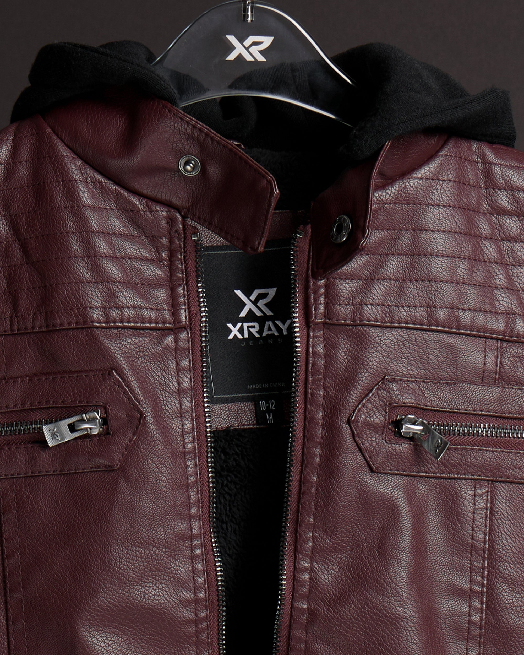 X RAY Boys Motorcycle PU Leather Jacket With Knit Hood – X-RAY JEANS