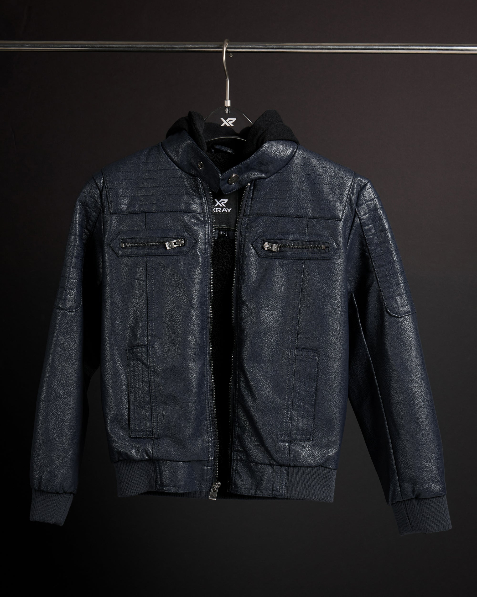 X RAY Boys Motorcycle PU Leather Jacket With Knit Hood