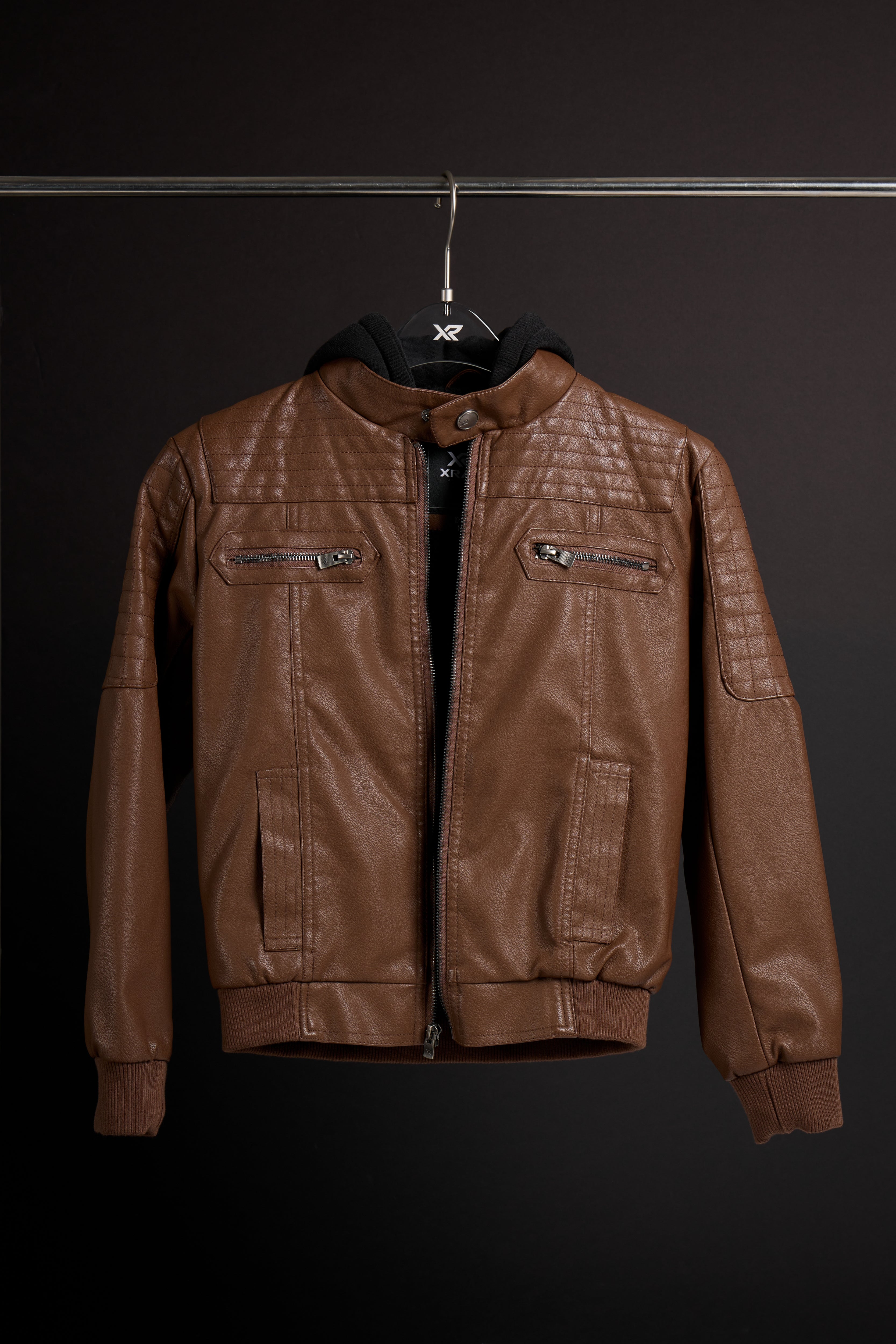 X RAY Boys Motorcycle PU Leather Jacket With Knit Hood – X