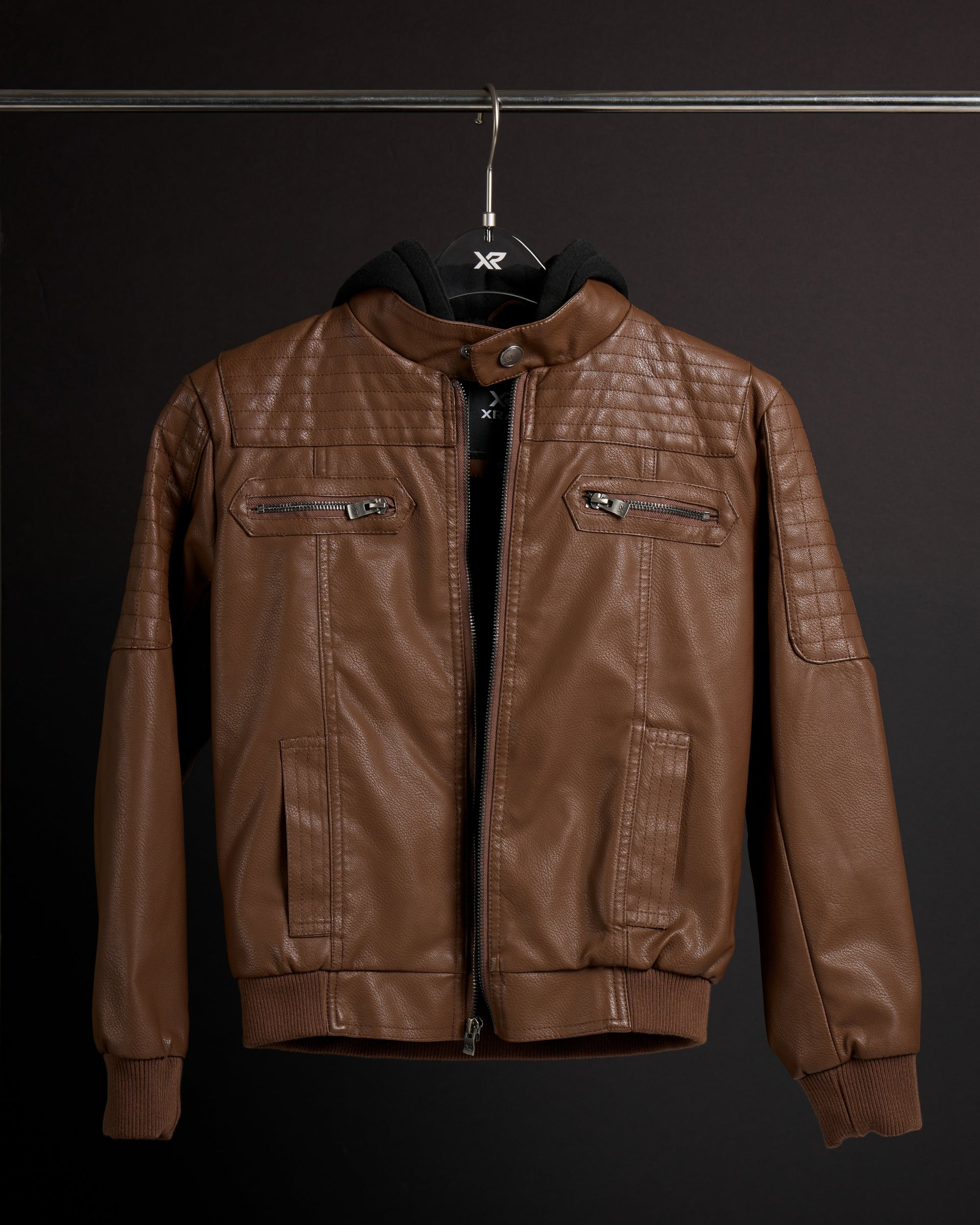 X RAY Boys Motorcycle PU Leather Jacket With Knit Hood – X