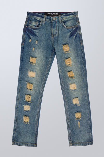 ◆XTONZ◆ XP255 Rough color denim pants BLUE 8OZ DENIM PANTS WITH RIPPED LINE DETAIL – THE SHOP YOHJI