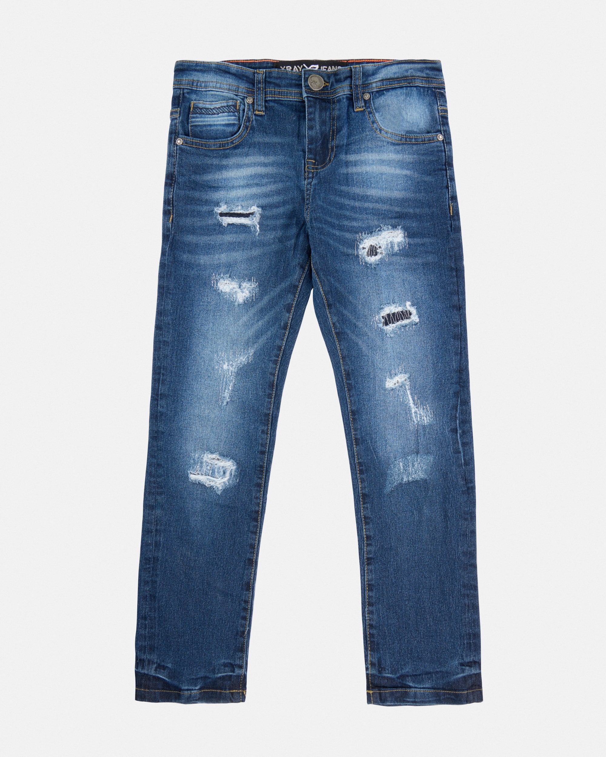 X RAY Boys Slim Fit Distressed Rip and Repair Stitched Jeans
