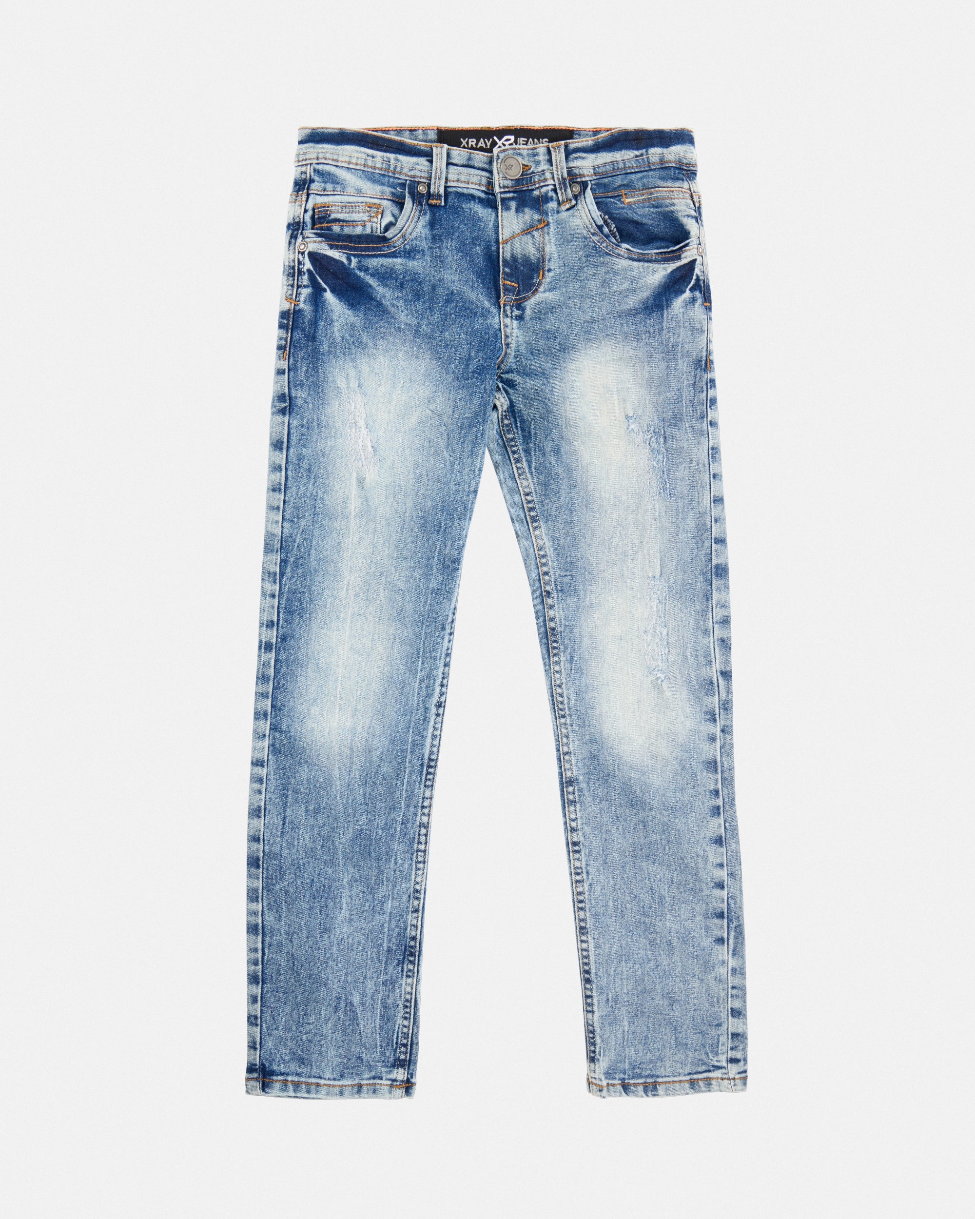 X RAY Boys Slim Fit Distressed Ripped and Repaired Jeans With Small Fashion Rips