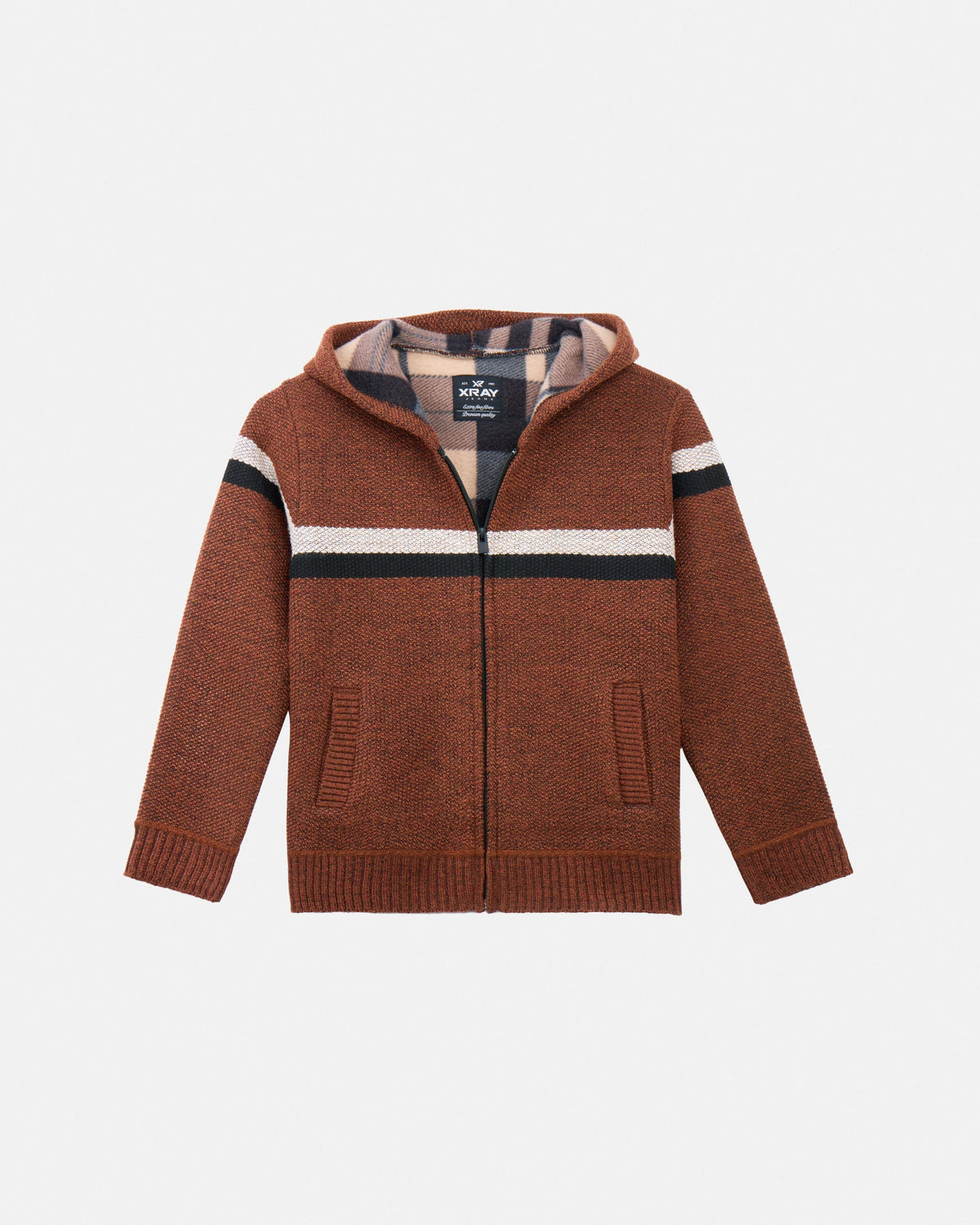X RAY Boy's Full Zip Hooded Sweater With Stripes And Sherpa Lining-thumbmail-19