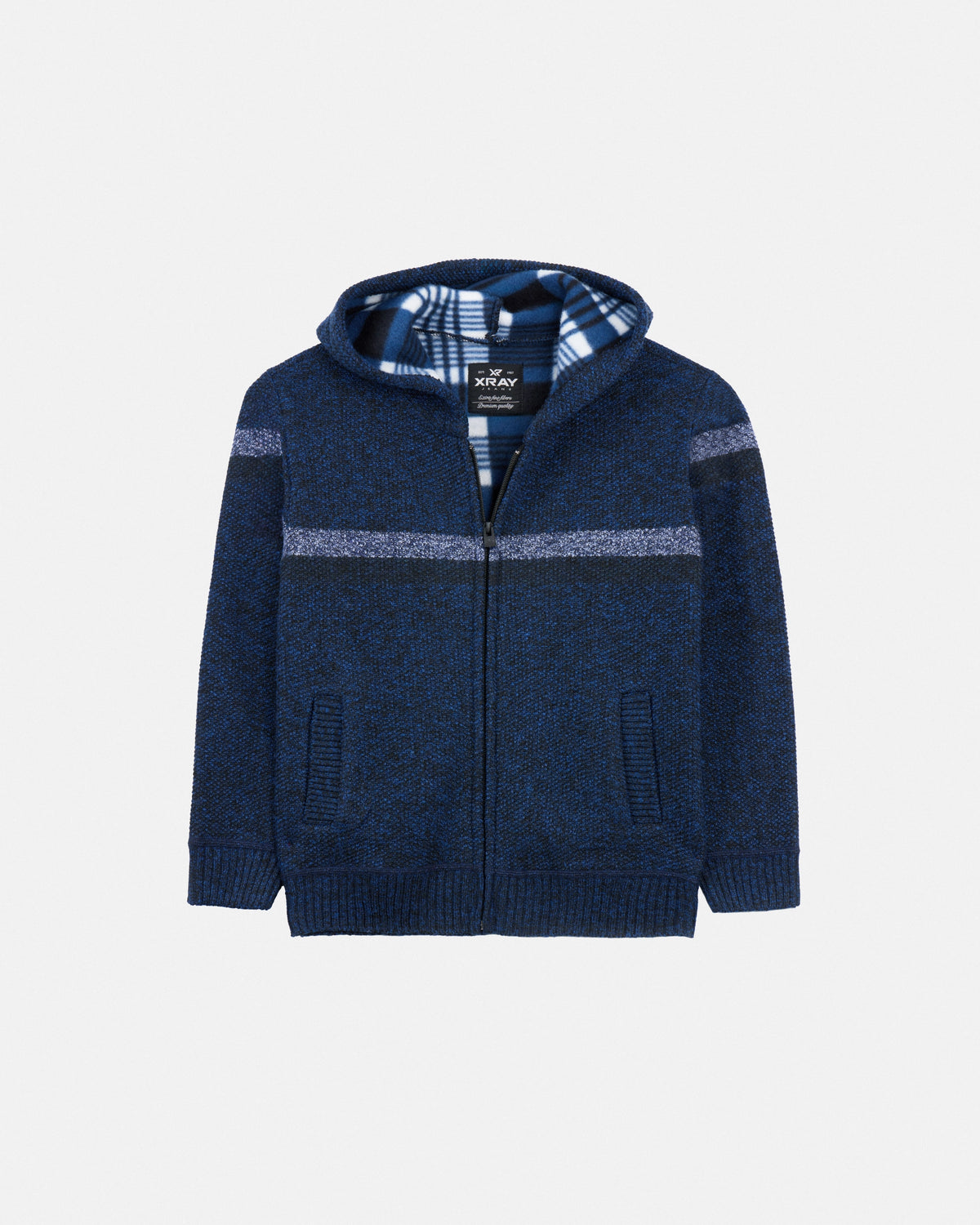 X RAY Boy's Full Zip Hooded Sweater With Stripes And Sherpa Lining-thumbmail-29