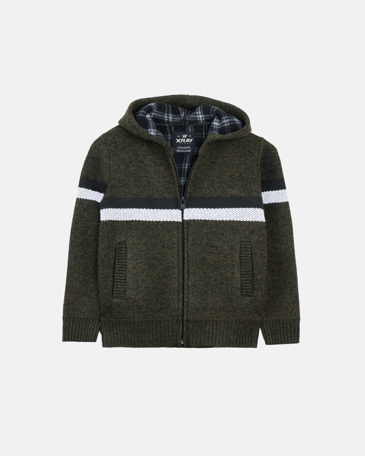 X RAY Boy's Full Zip Hooded Sweater With Stripes And Sherpa Lining-thumbmail-30