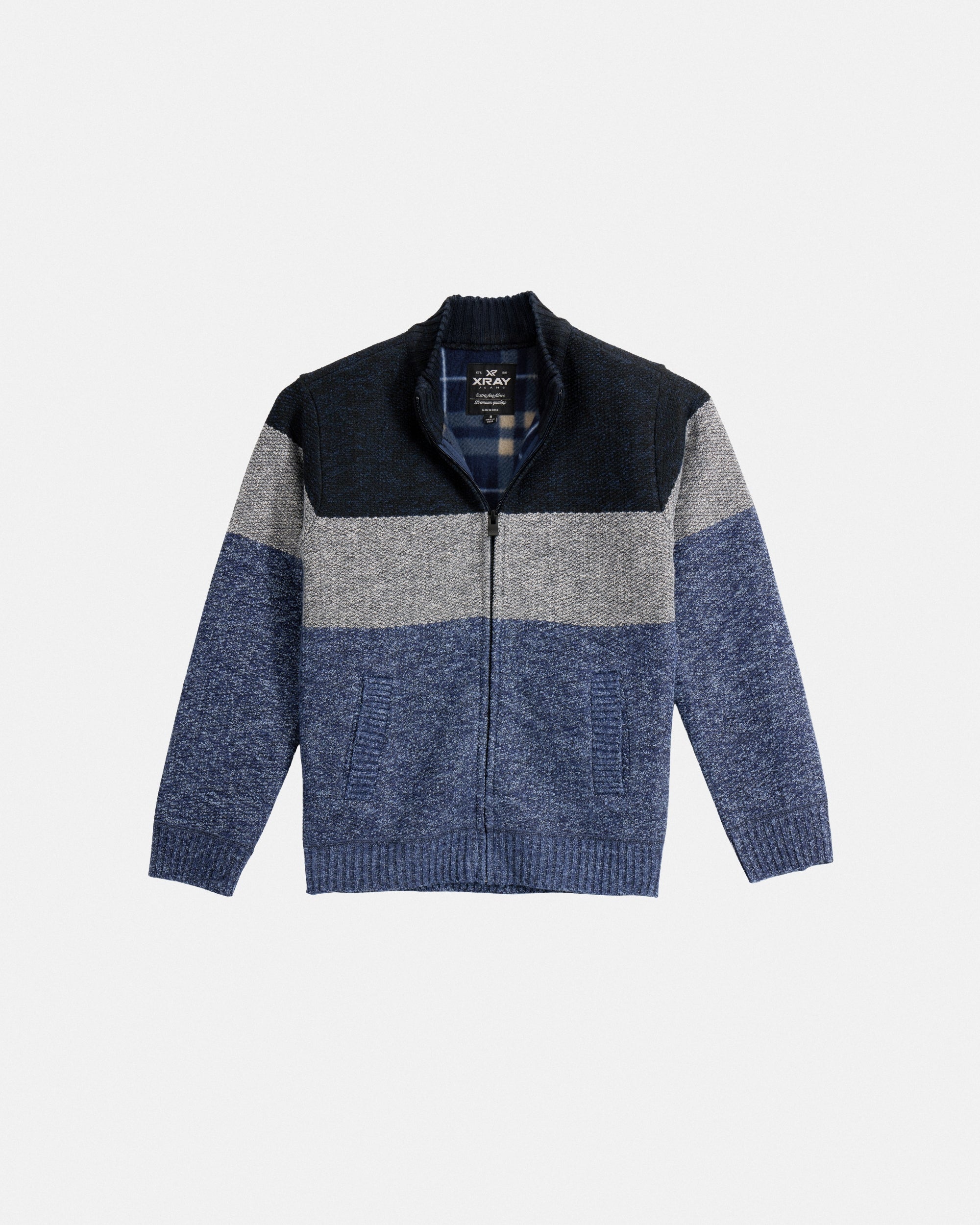 X RAY Boy's Full Zip Mock Neck Sweater With Fleece Lining