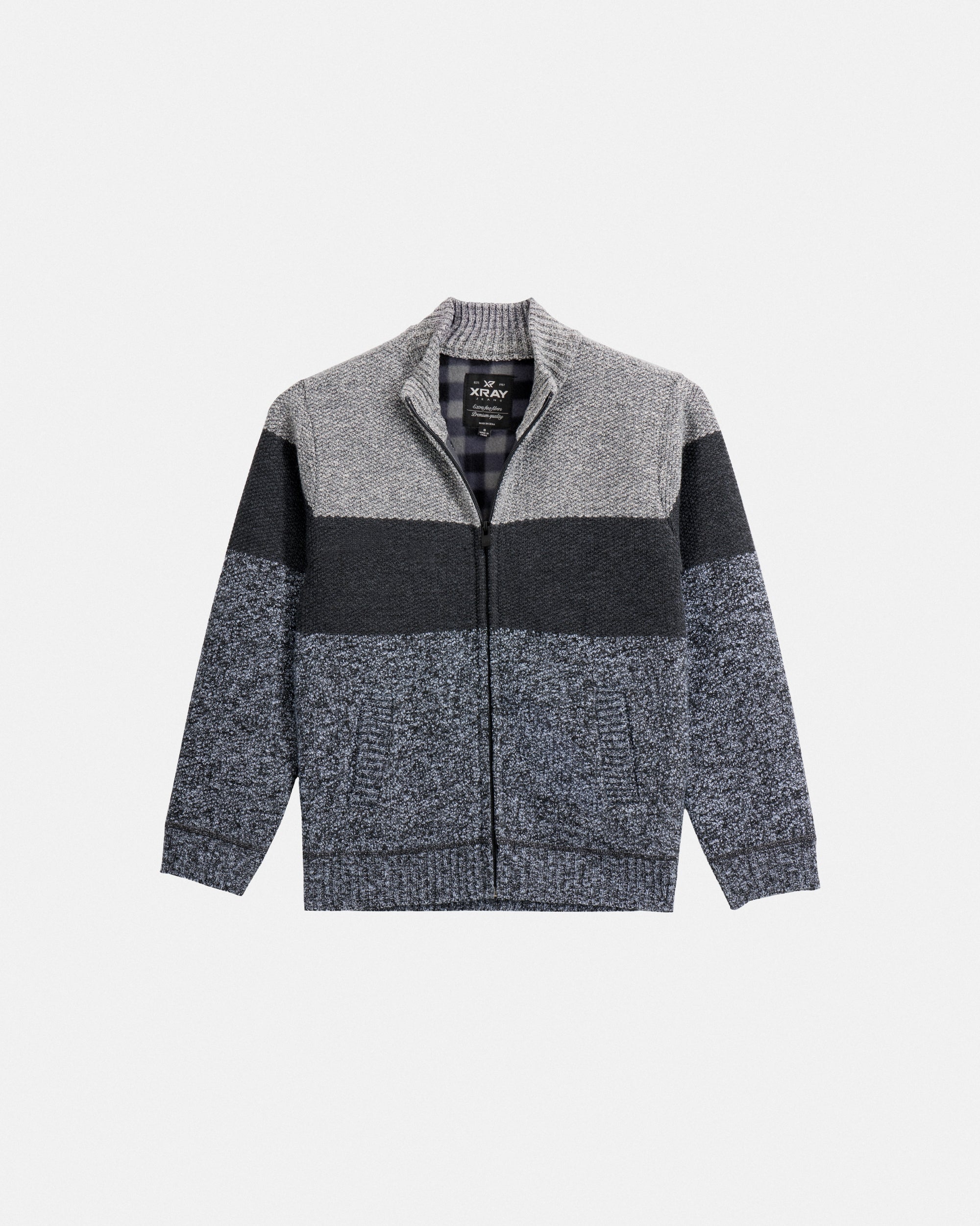 X RAY Boy's Full Zip Mock Neck Sweater With Fleece Lining