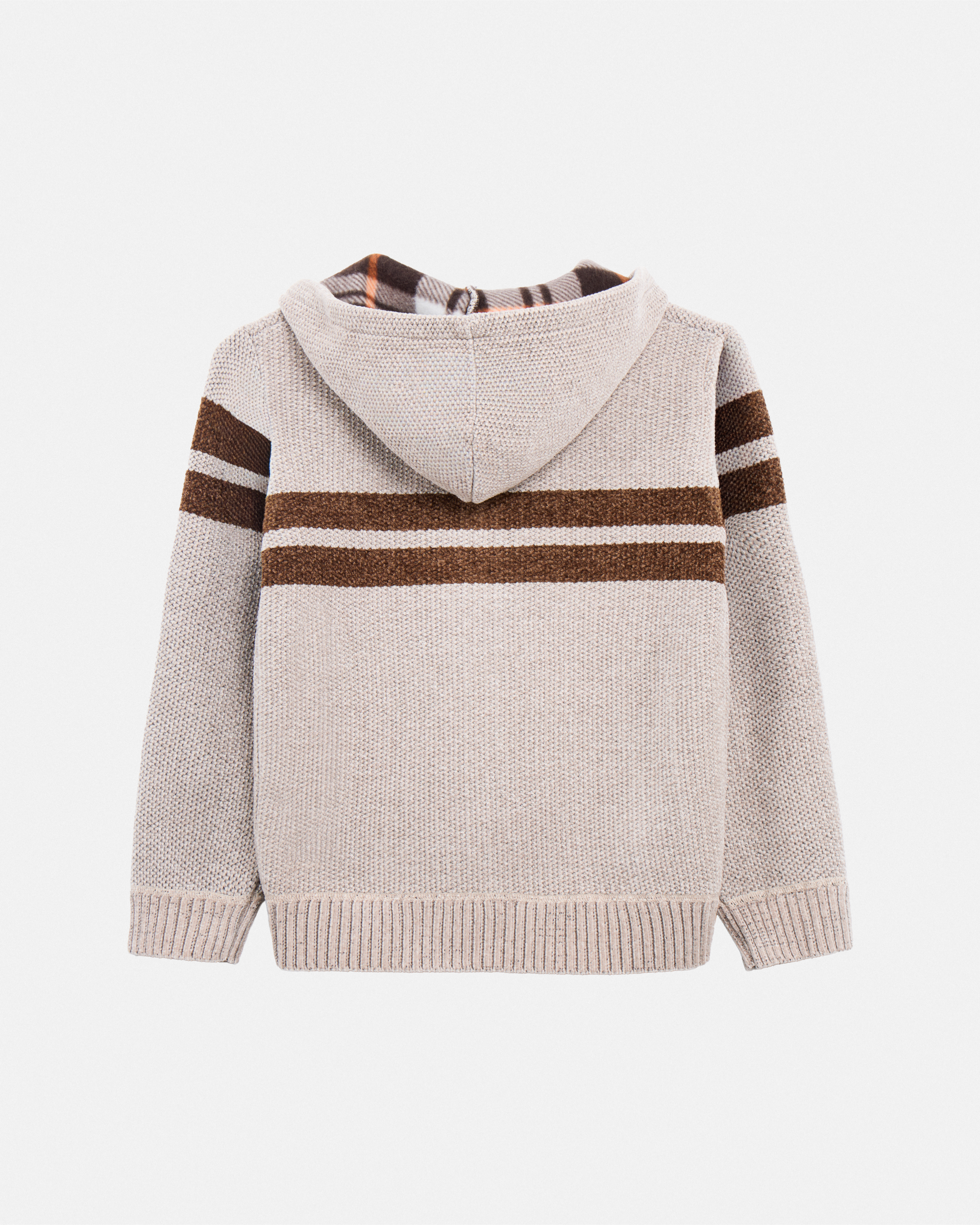 Boy's Full Zip Hooded Sweater With Stripes And Faux Shearling Lining-thumbmail-2