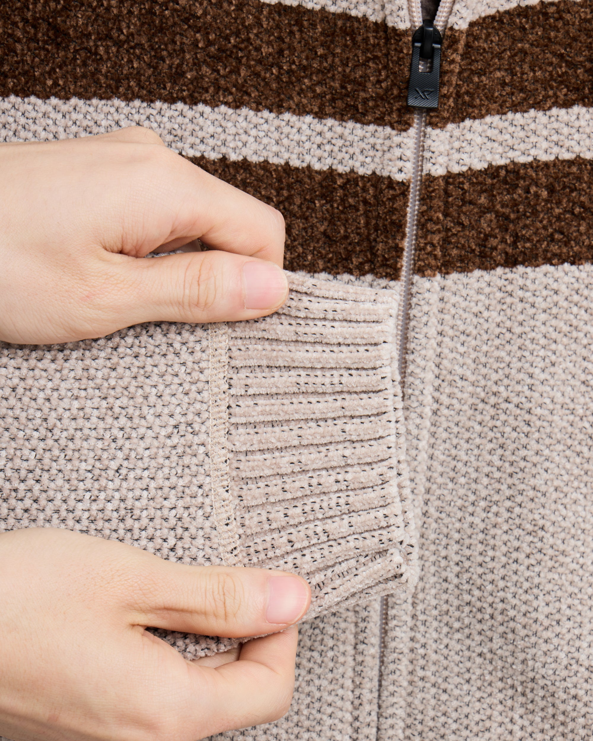 Boy's Full Zip Hooded Sweater With Stripes And Faux Shearling Lining-thumbmail-5