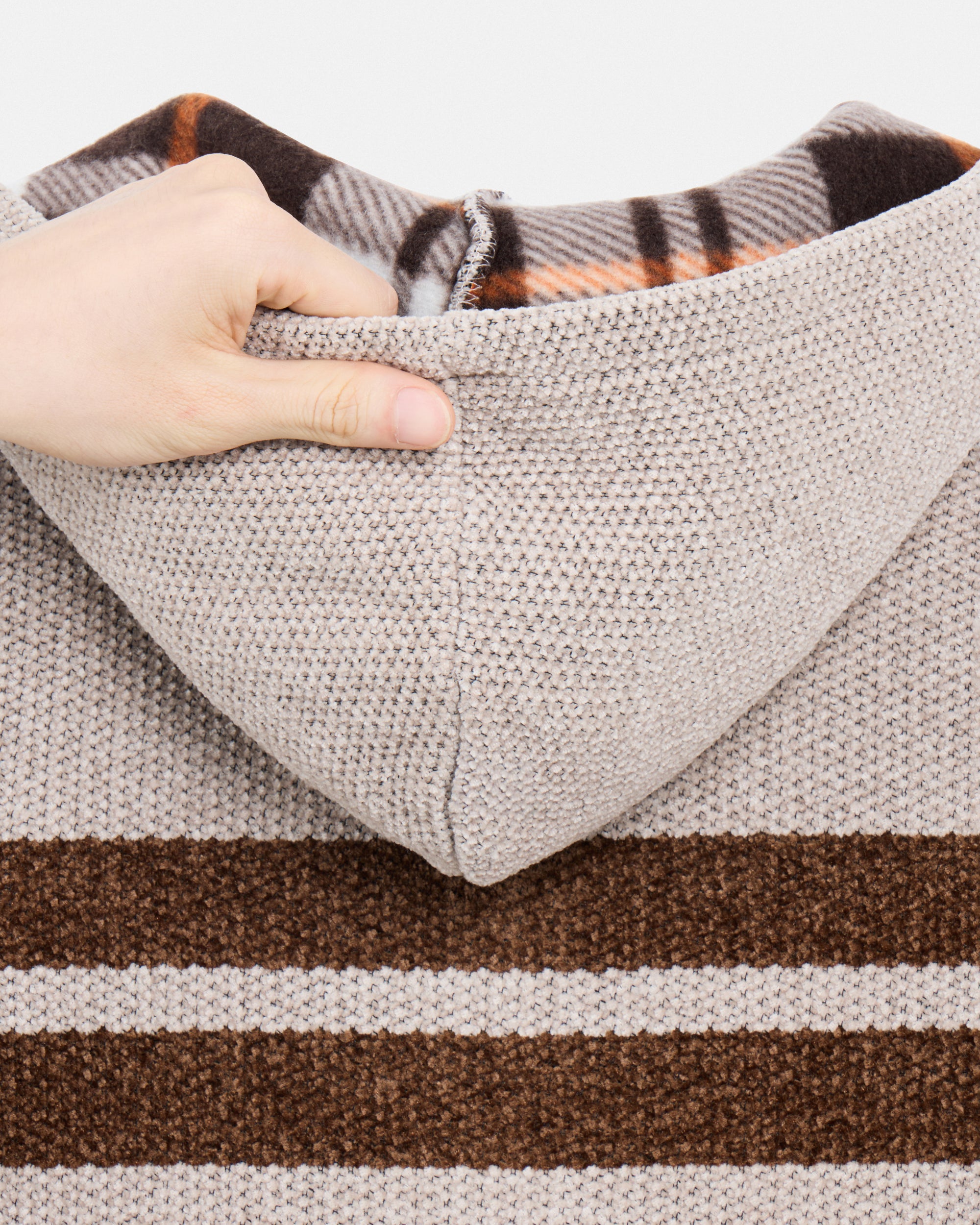 Boy's Full Zip Hooded Sweater With Stripes And Faux Shearling Lining-thumbmail-7