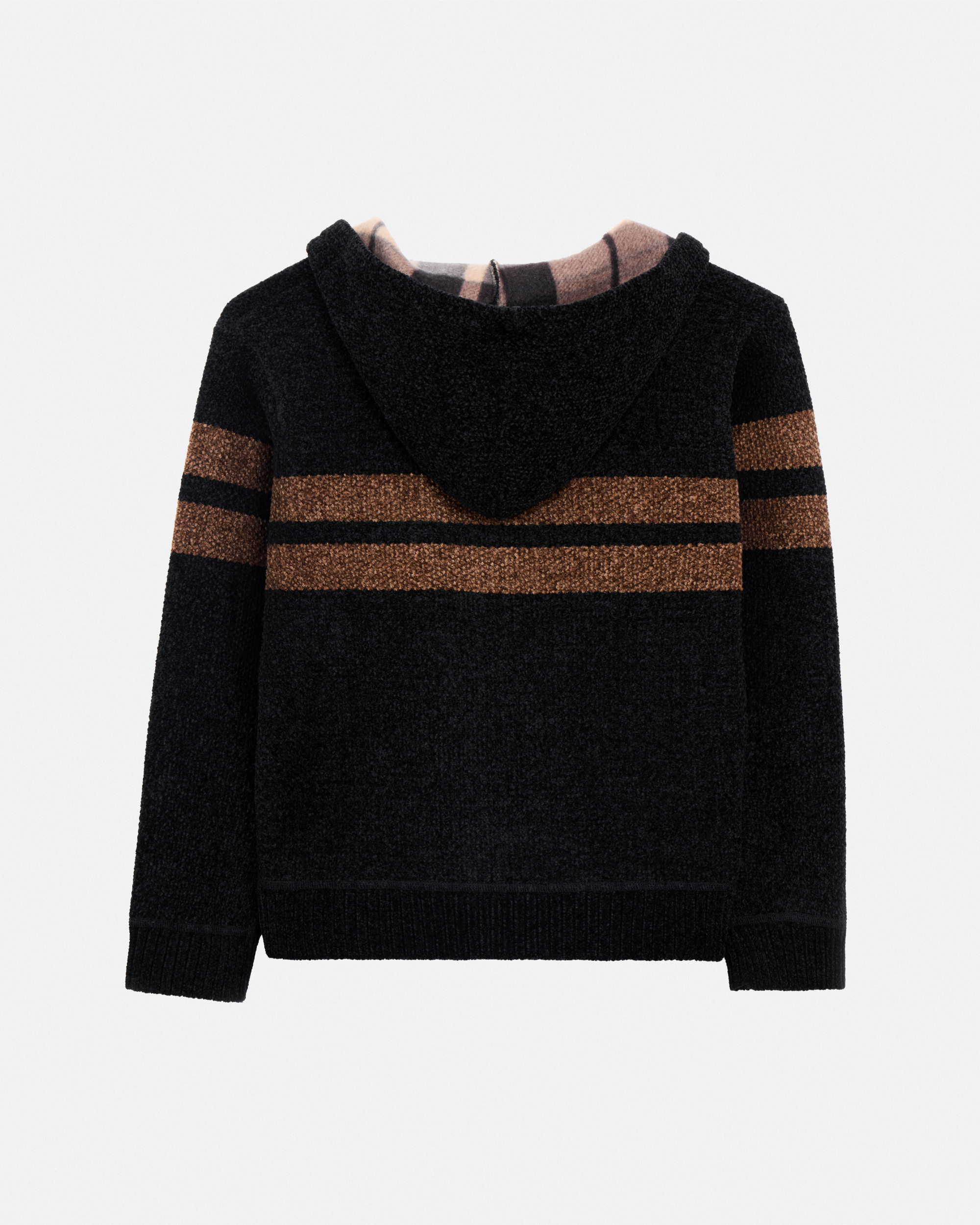 Boy's Full Zip Hooded Sweater With Stripes And Faux Shearling Lining-thumbmail-9