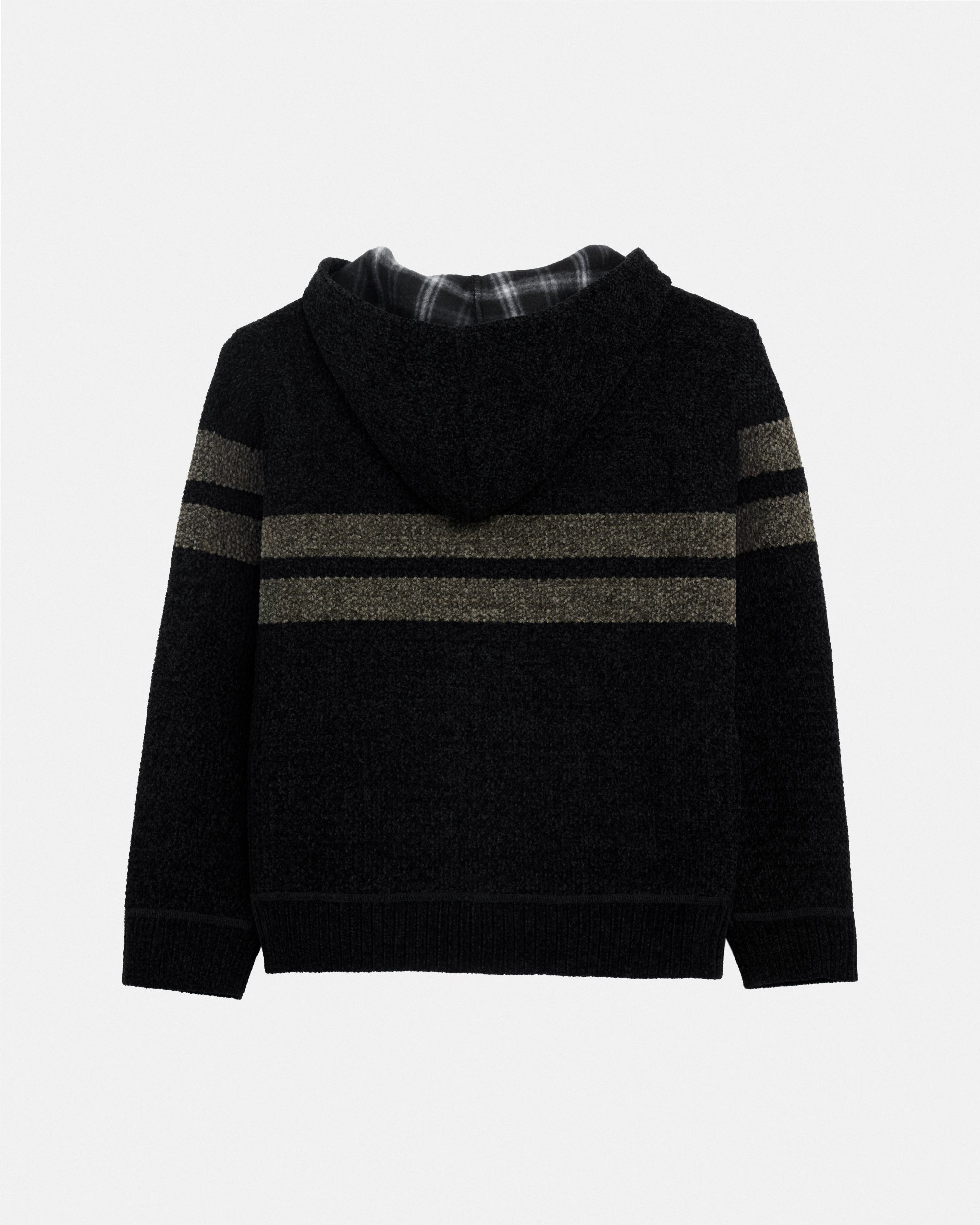 Boy's Full Zip Hooded Sweater With Stripes And Faux Shearling Lining-thumbmail-16