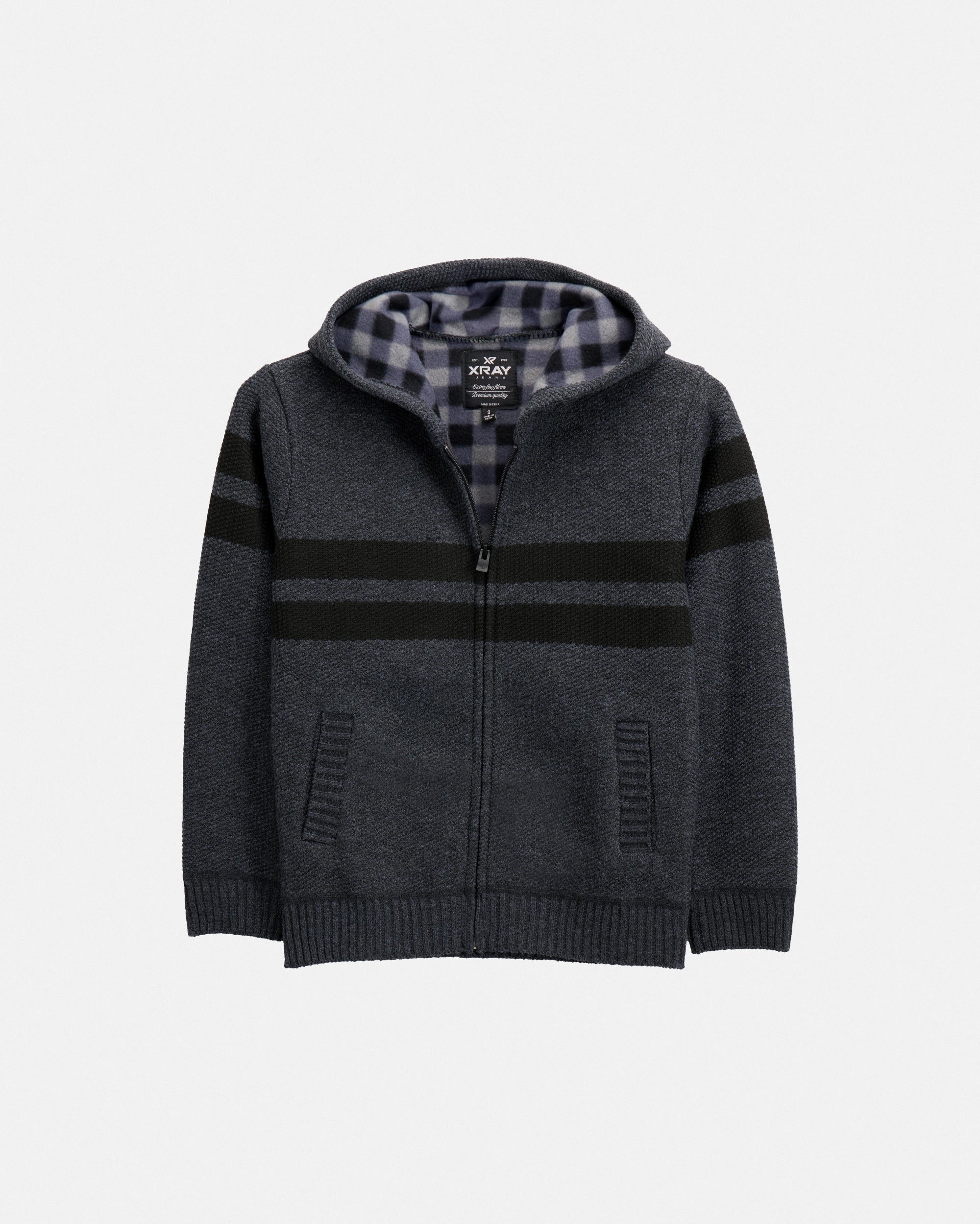 Boy's Hooded Flannel Lined Full Zip Sweater