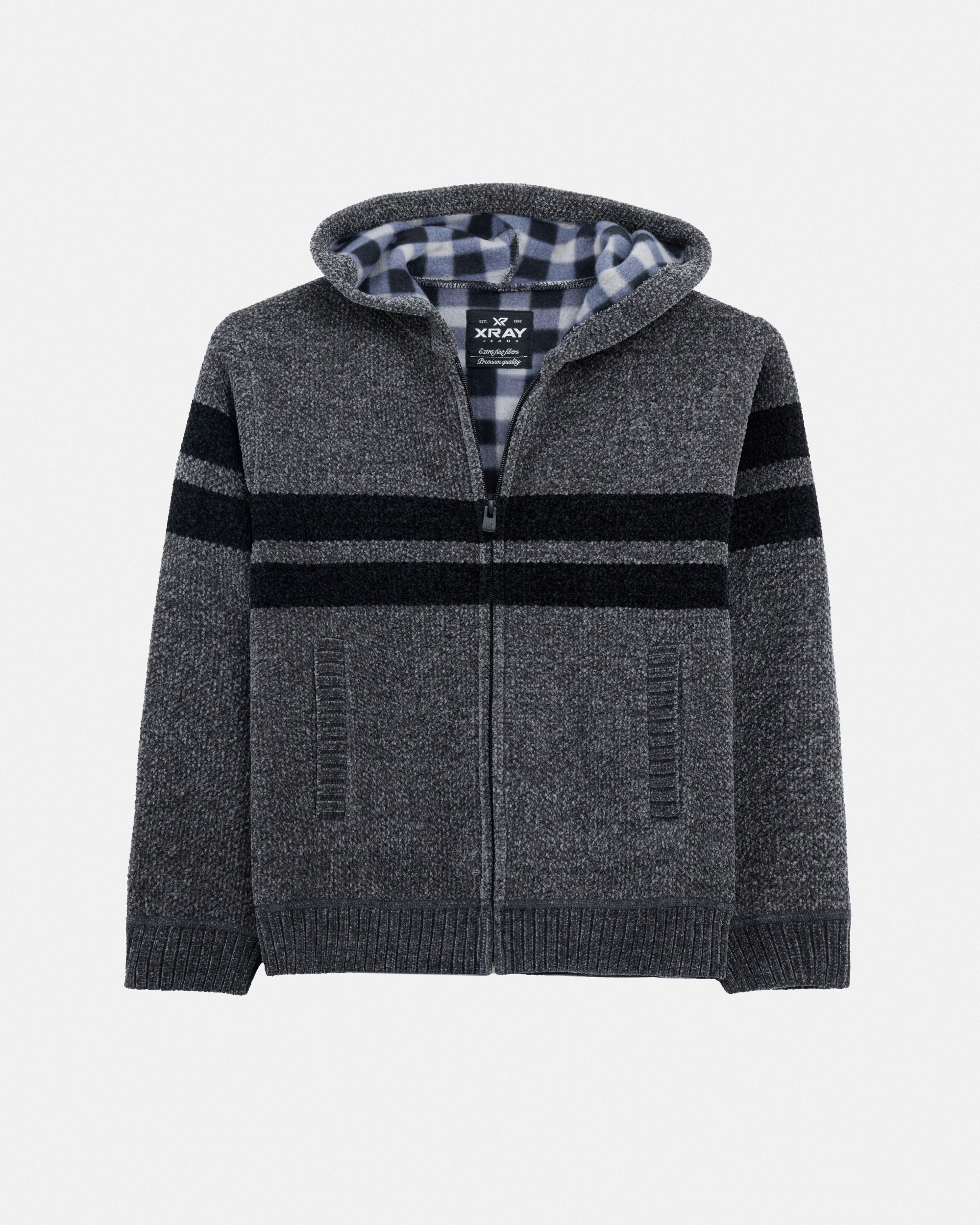 Boy's Hooded Flannel Lined Full Zip Sweater